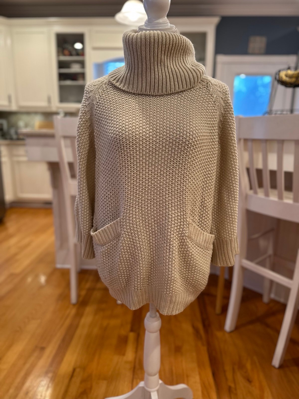 Cliche cream heavy knit cowl neck wool blend tunic sweater