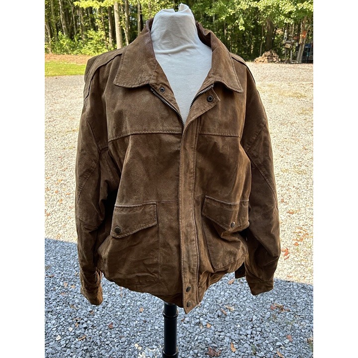 vintage leather bomber jacket men XL Outbrook Distressed Brown Retro