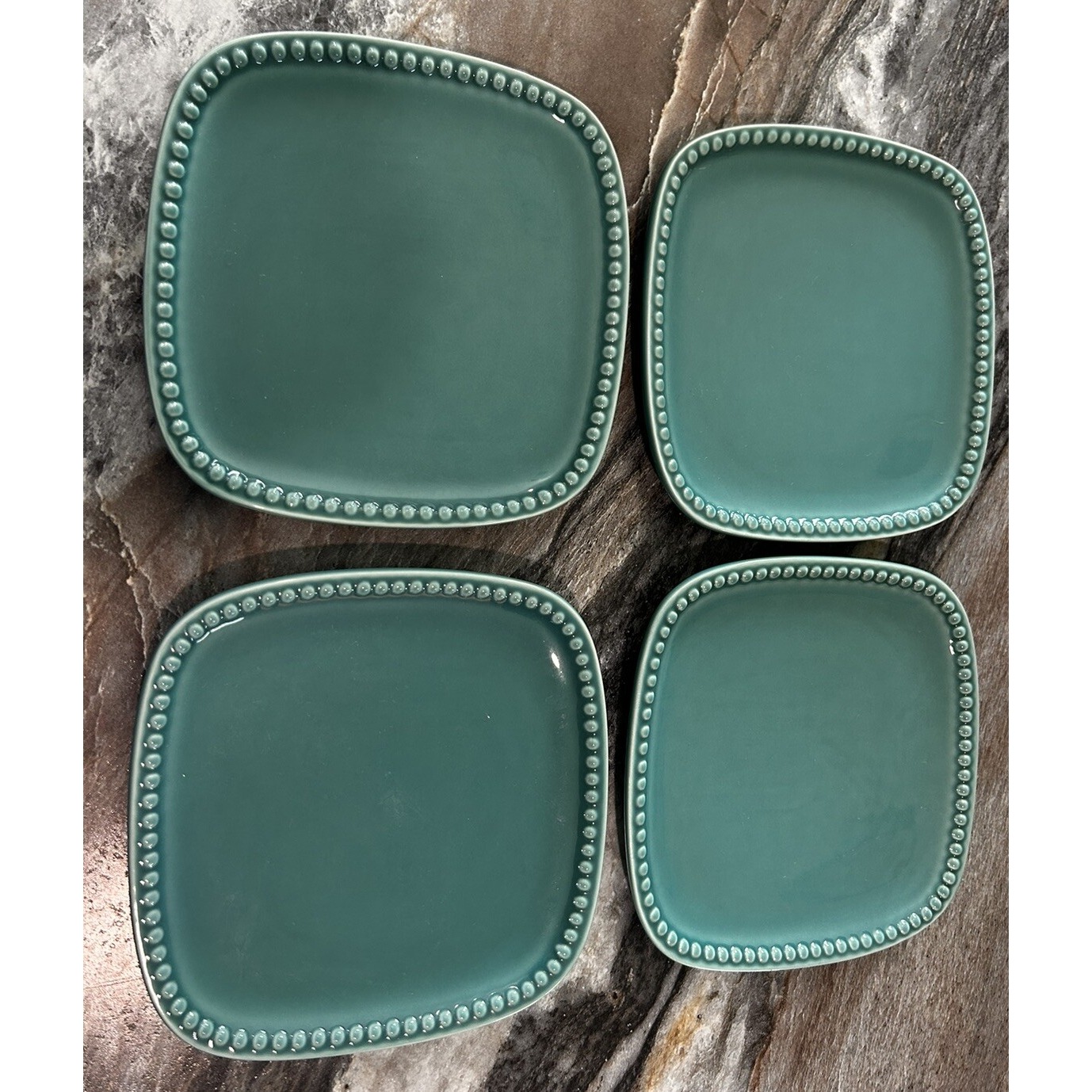 Princess House Pavillion Del Mar Square Appetizer Plates Boxed Aqua Set Of 4