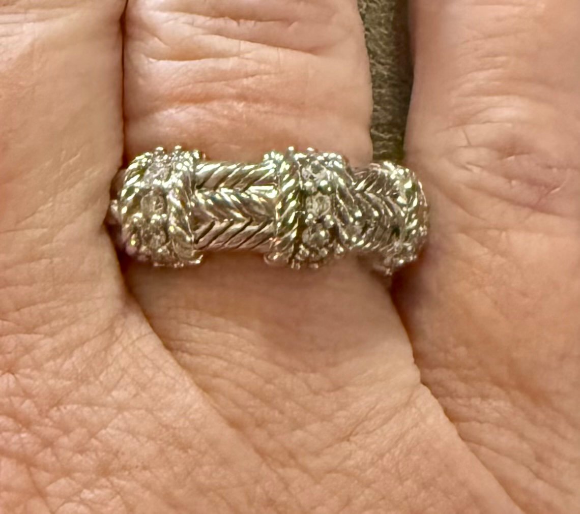 Vintage Judith Ripka 925 Sterling Silver Thailand CZ Rope Band Size 7 Ring