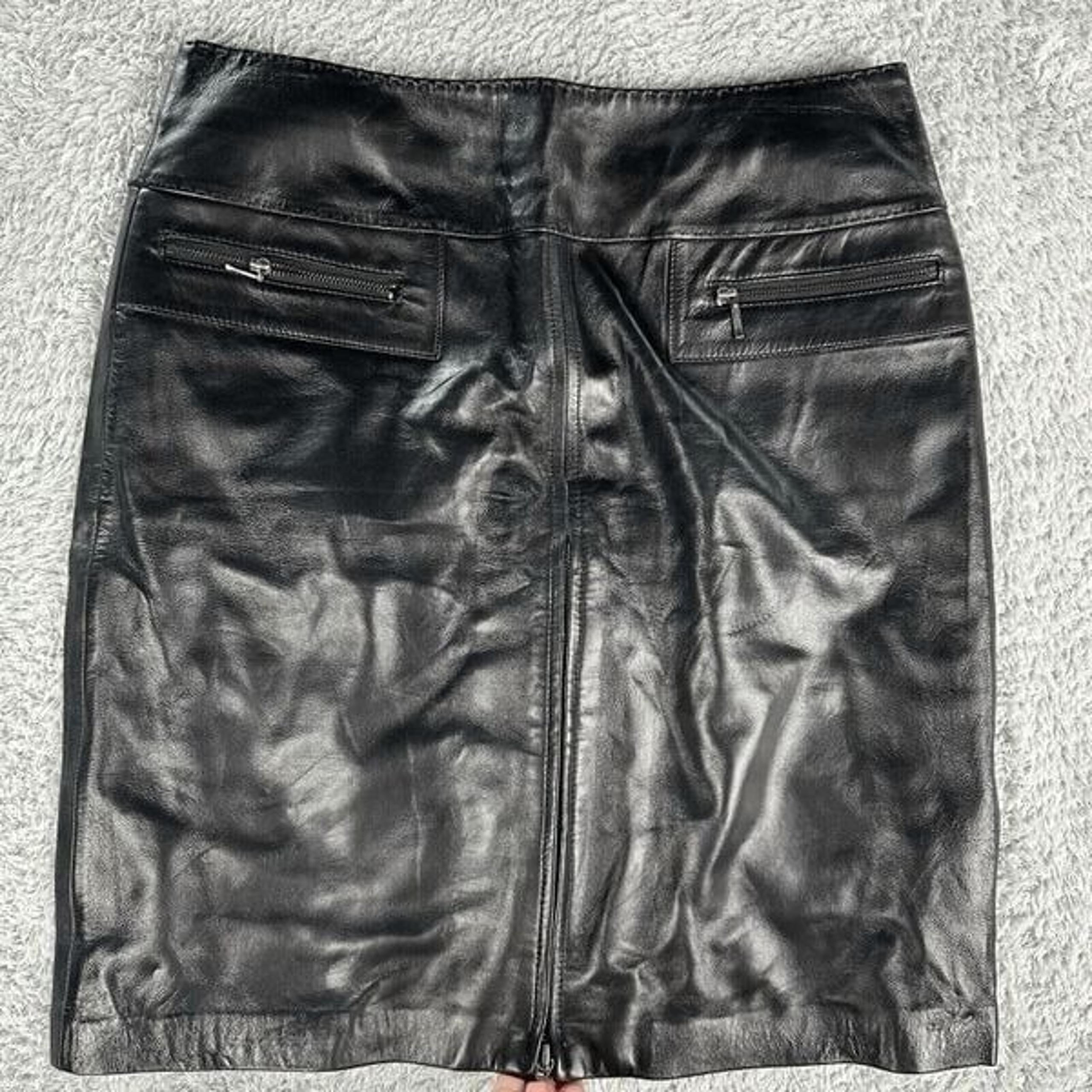 VS by Vakko Women's Gothic Grunge Leather Pencil Skirt 8 Black Zippers Moto
