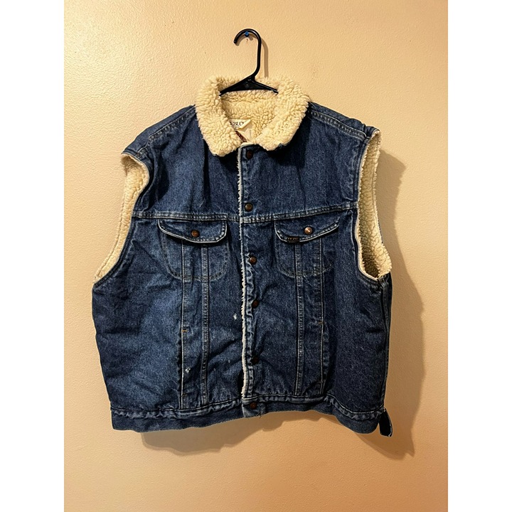 Men's Vintage USA Roebucks by Sears Denim Vest W/ Sherpa Lining Size L [EXCELLEN