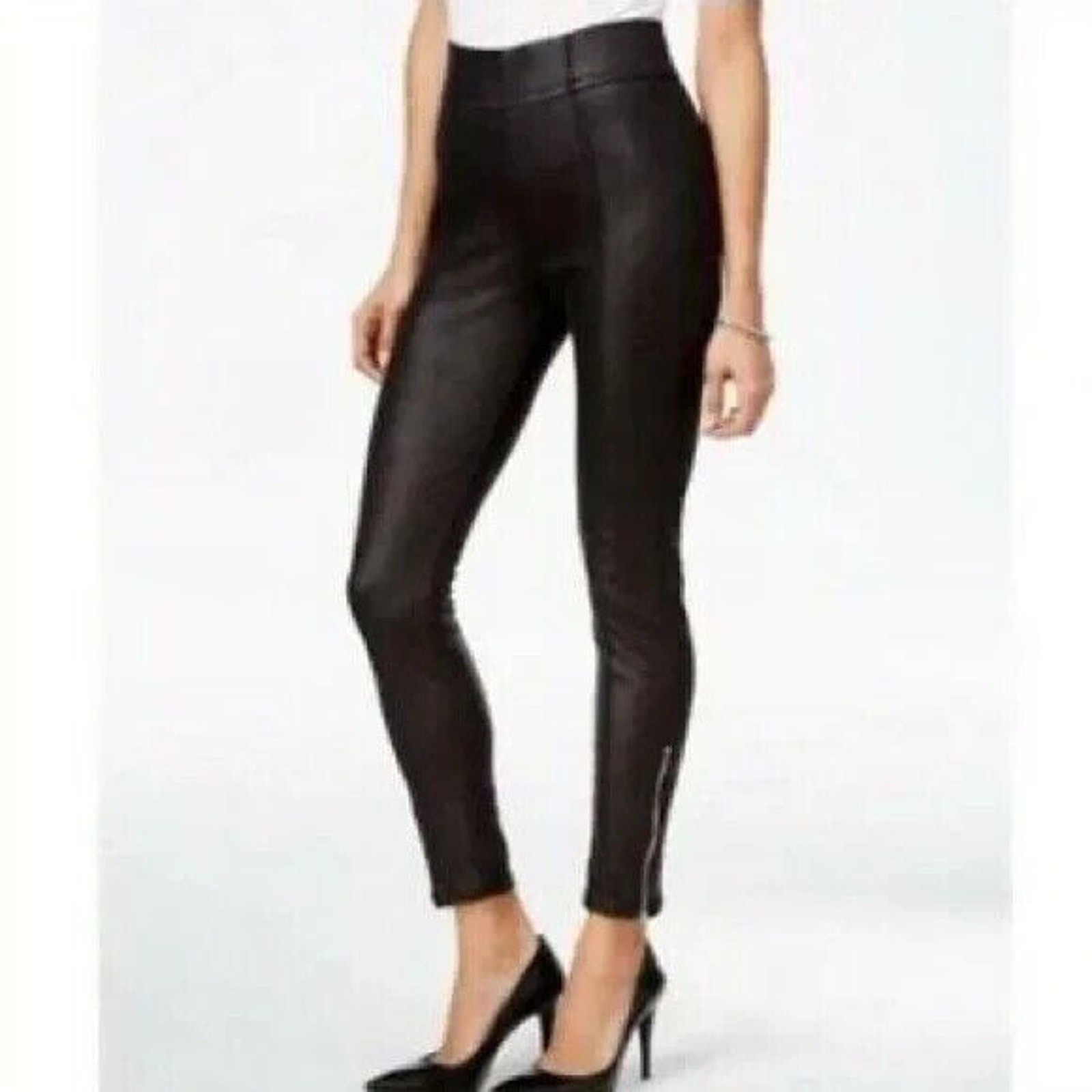 New 7 for All Mankind Pants Womens 25 Black Faux Leather Legging Ankle Zip