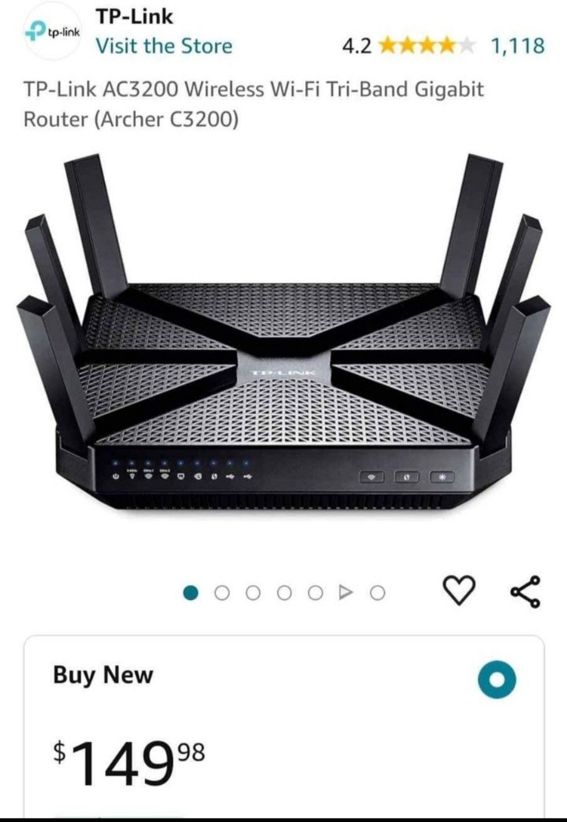 TP-Link AC3200 Wireless Wi-Fi Tri-Band Gigabit Router (Archer C3200)