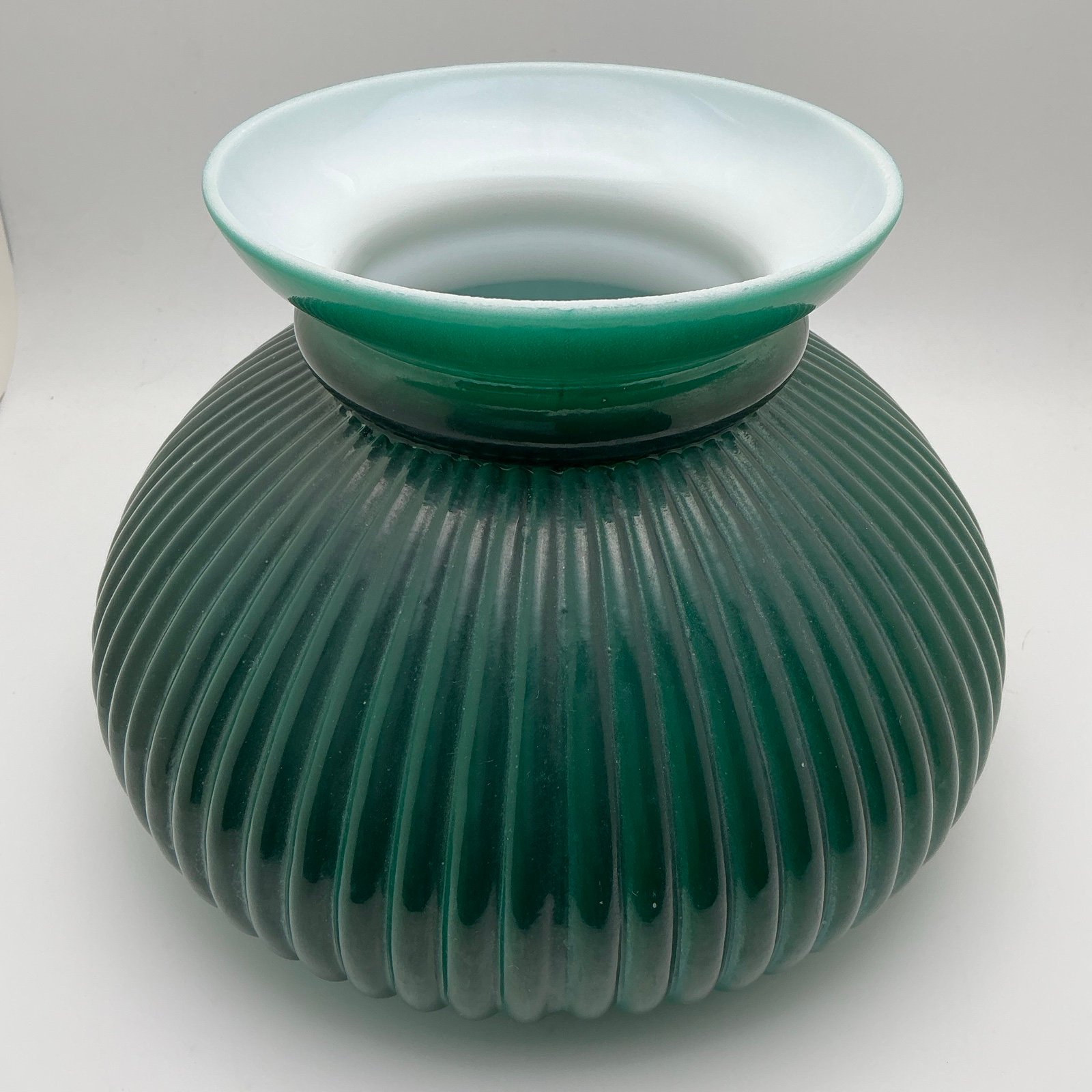 Vintage Dark Green Painted Over Opal Ribbed Glass Lamp Shade 7” BXZ
