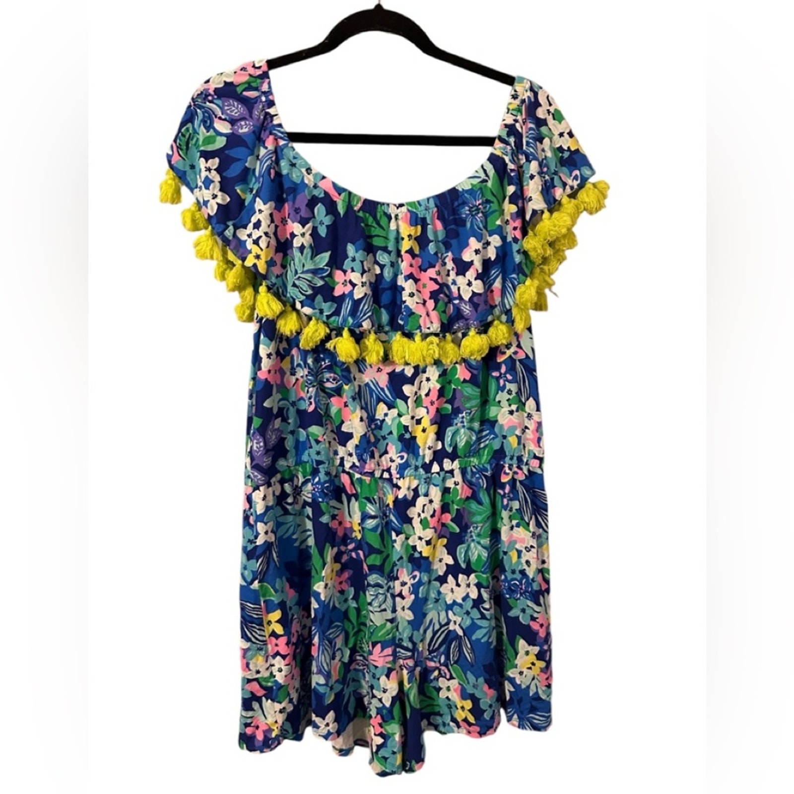 Lilly Pulitzer La Fortuna Romper Borealis Blue Social Sunset SizeXL Off Shoulder