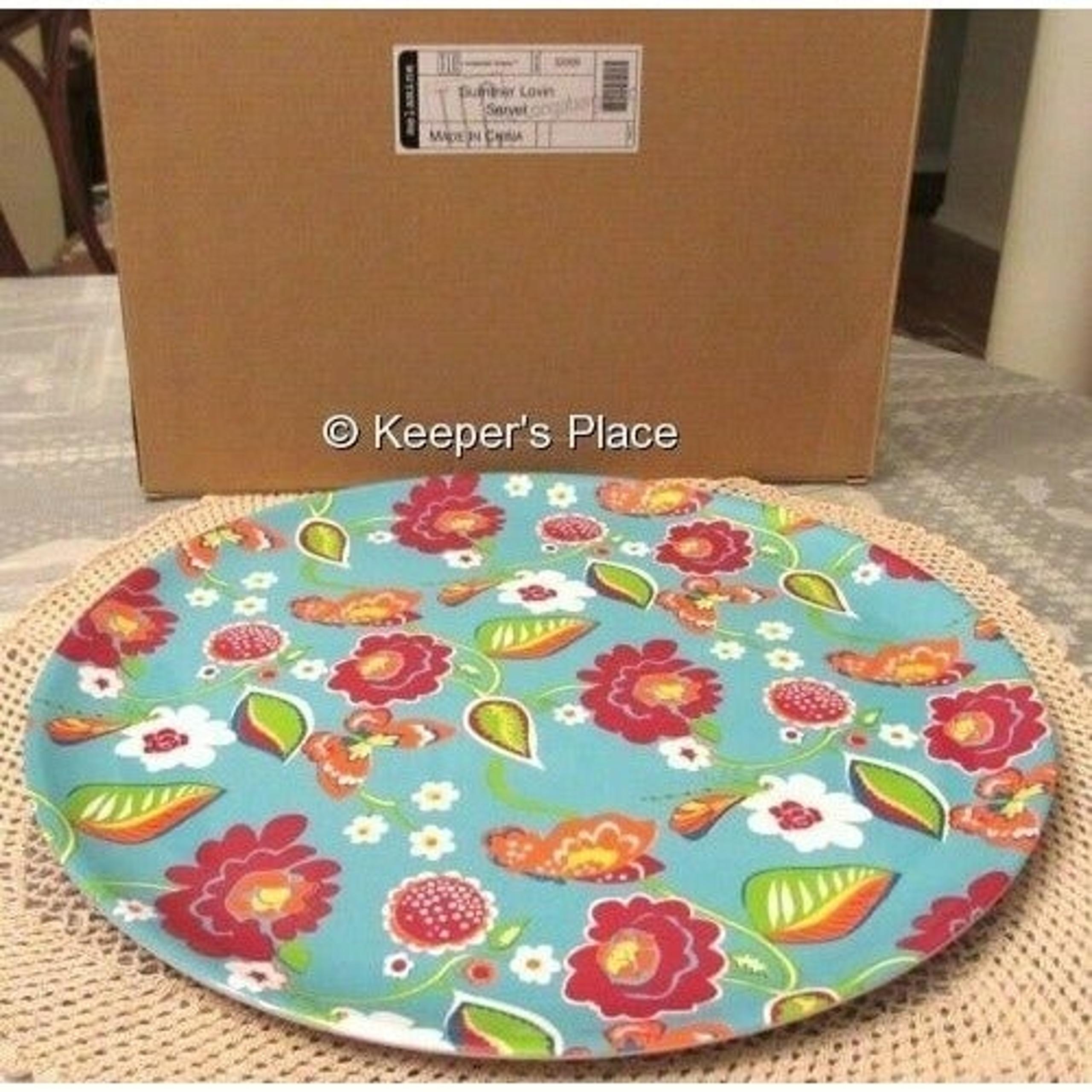 Longaberger Summer Lovin Melamine Large Server Tray Platter Blue Floral New Box