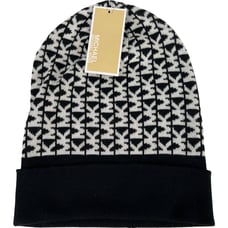 NEW Michael Kors Women's Black/White Logo Print Cuffed Beanie Hat - One Size