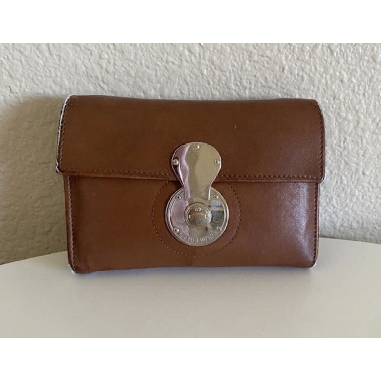Ralph Lauren Ricky Silver Tone Hardware Wallet Soft Brown Cognac LOVED