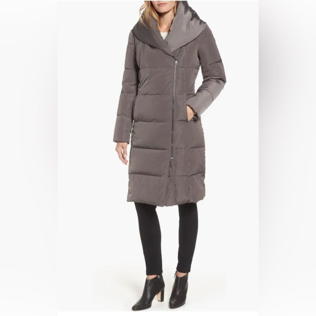 Cole Haan Signature Asymmetrical Pillow-Collar Down Puffer Coat Carbon Grey