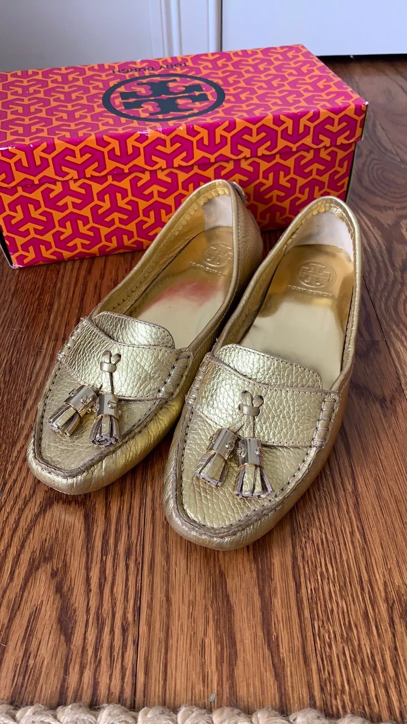 Gold Tory Burch Leather Loafers Size 9