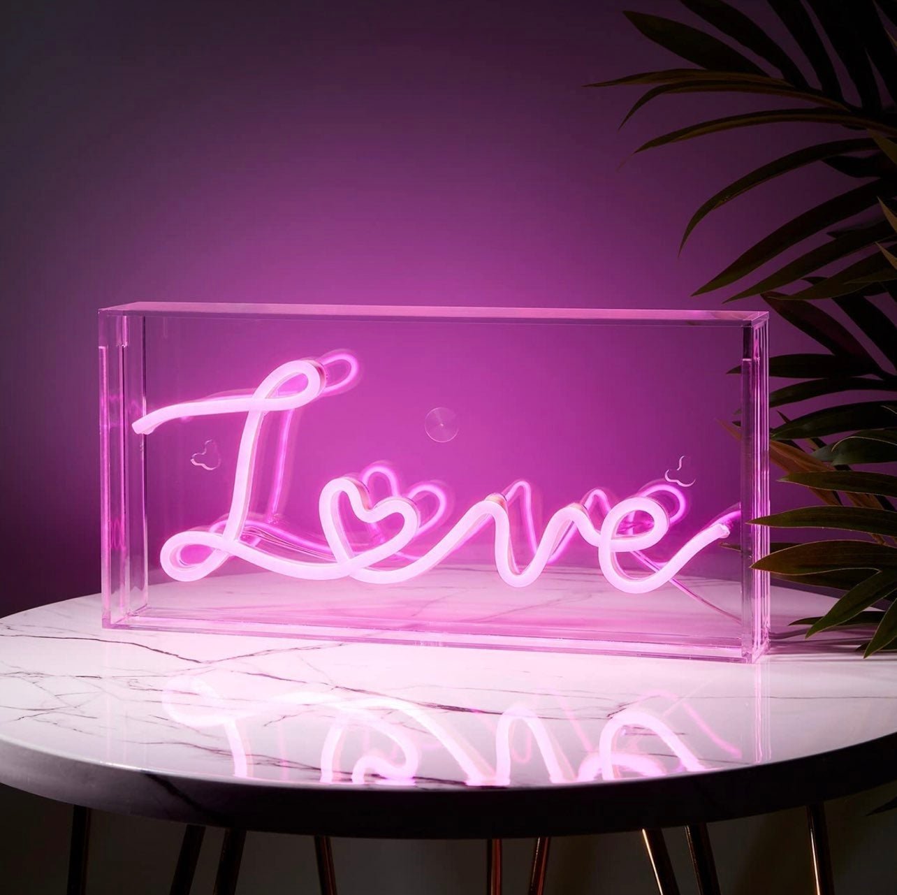 Lovely Bright Pink Love Heart LED Acrylic Light Box Room Decor