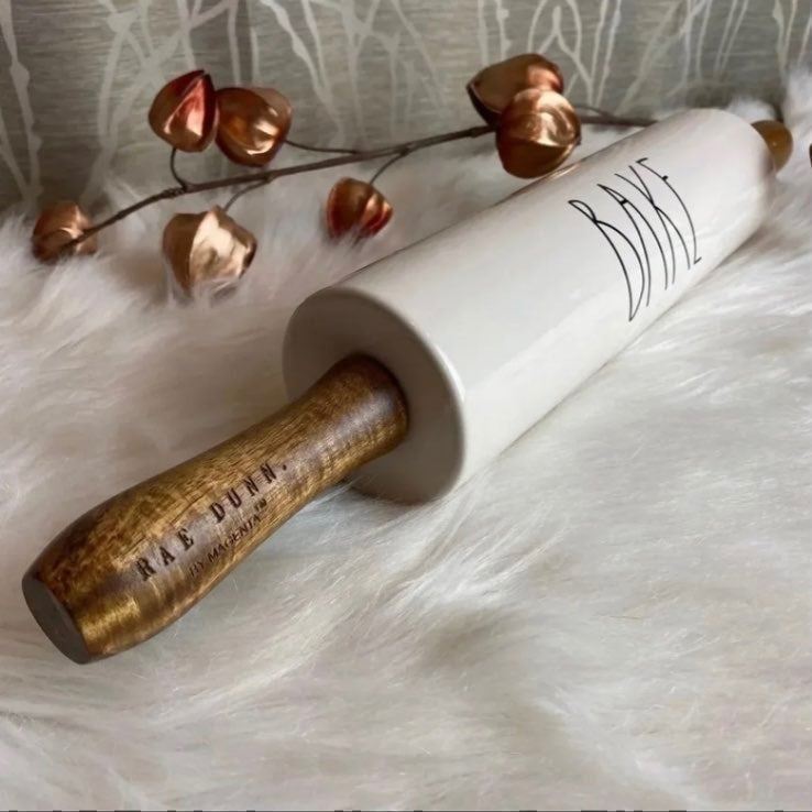 RAE DUNN FARMHOUSE HOME DECOR NEW HTF CERAMIC ROLL PIN KITCHEN HOME COOK BAKE