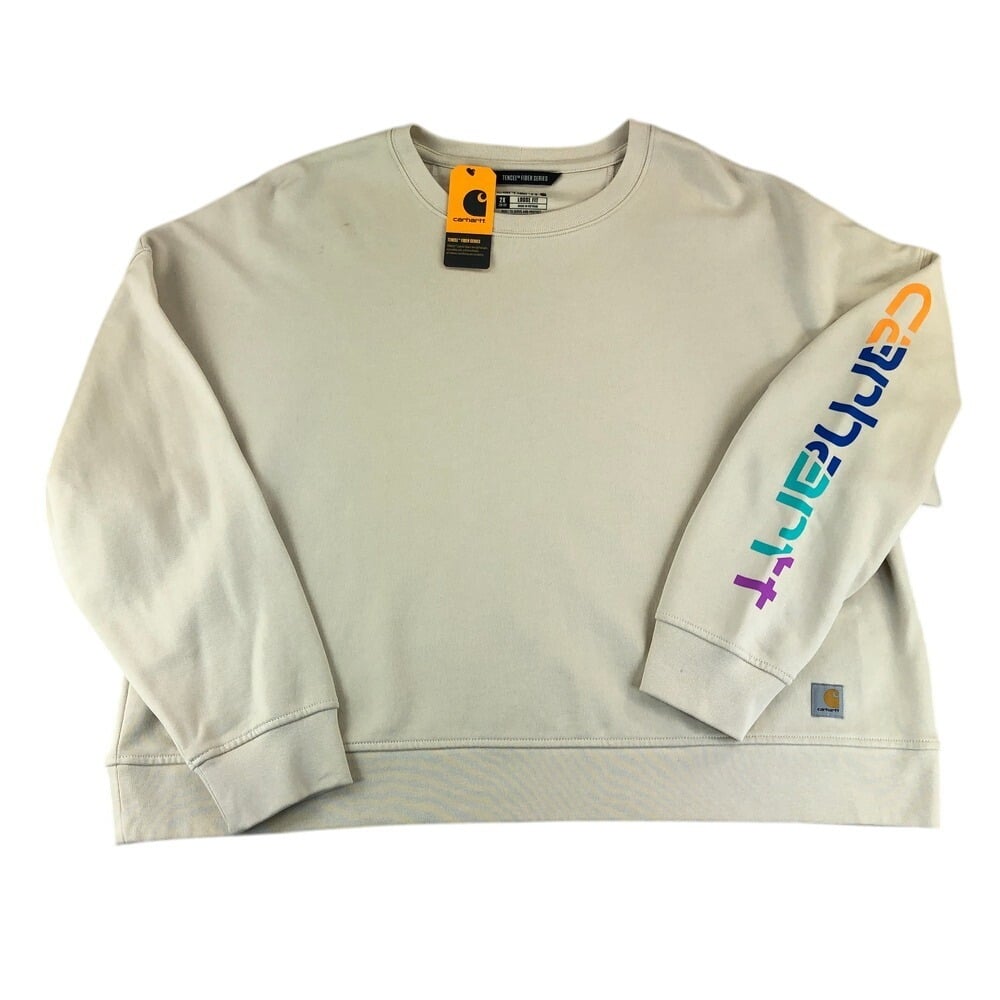 Carhartt Loose Fit Graphic Sweatshirt Women's 2X Tencel Series Tan Crewneck NEW