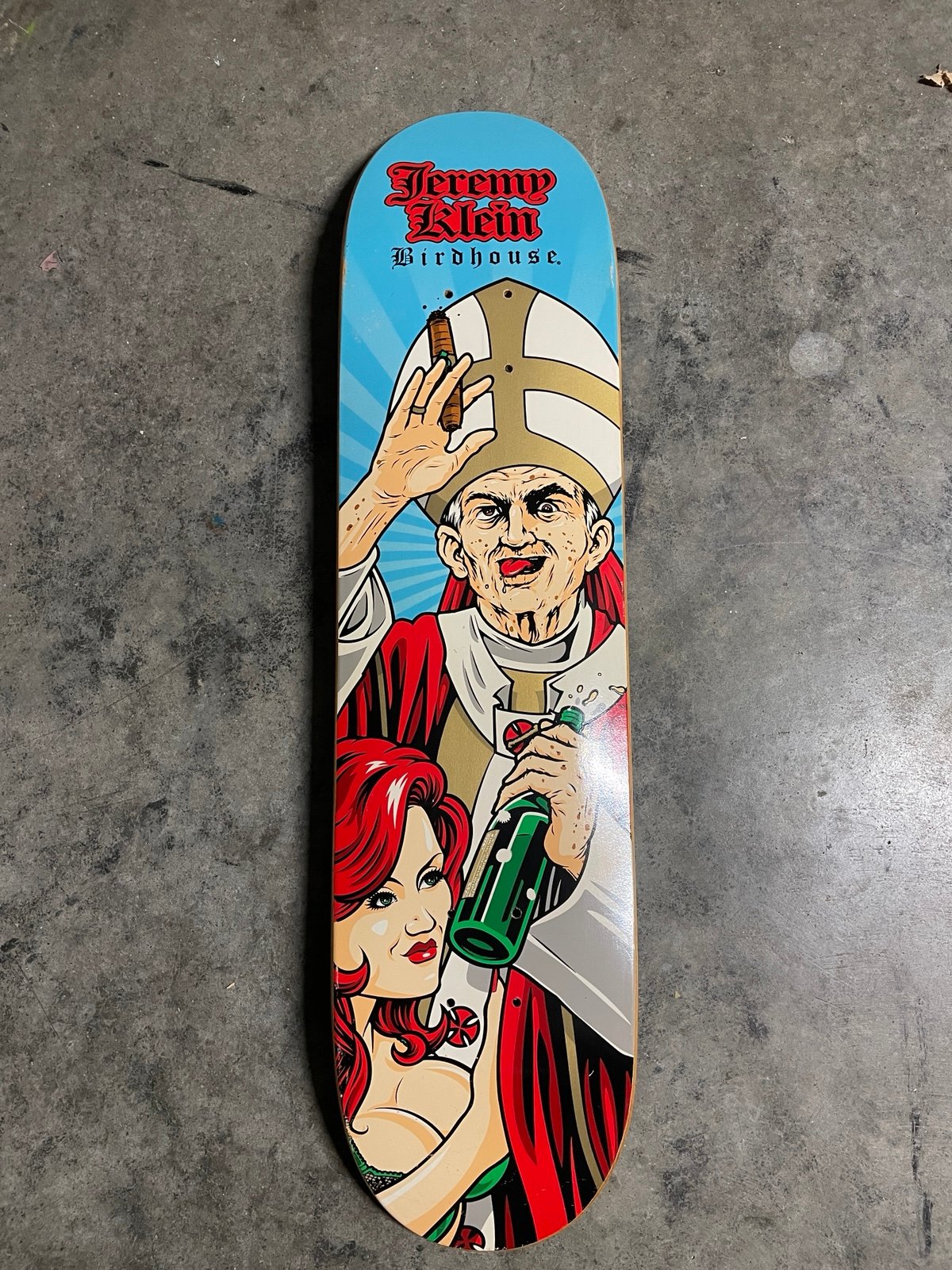 RARE VINTAGE Jeremy Klein OG Partying Pope Birdhouse Skateboard Deck Hookups