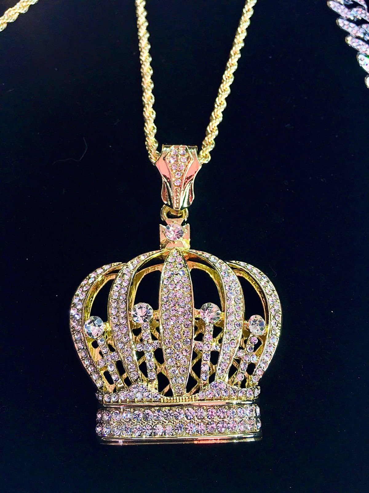 CROWN DIAMONDS CZ 18K GOLD CHAIN ITALY