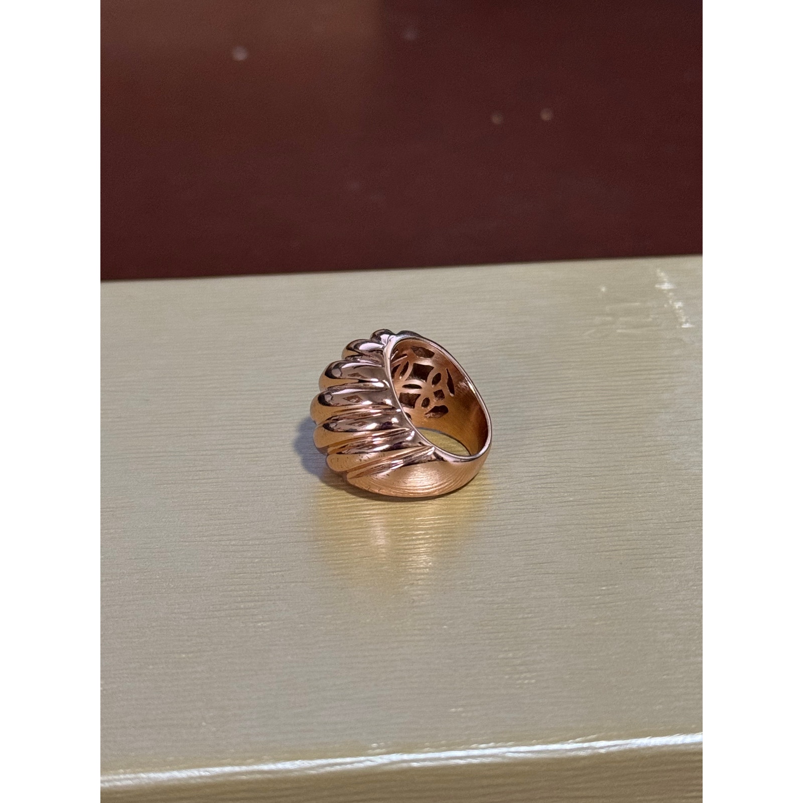 Rose gold plated stainless steel dome ring cocktail glamorous statement piece