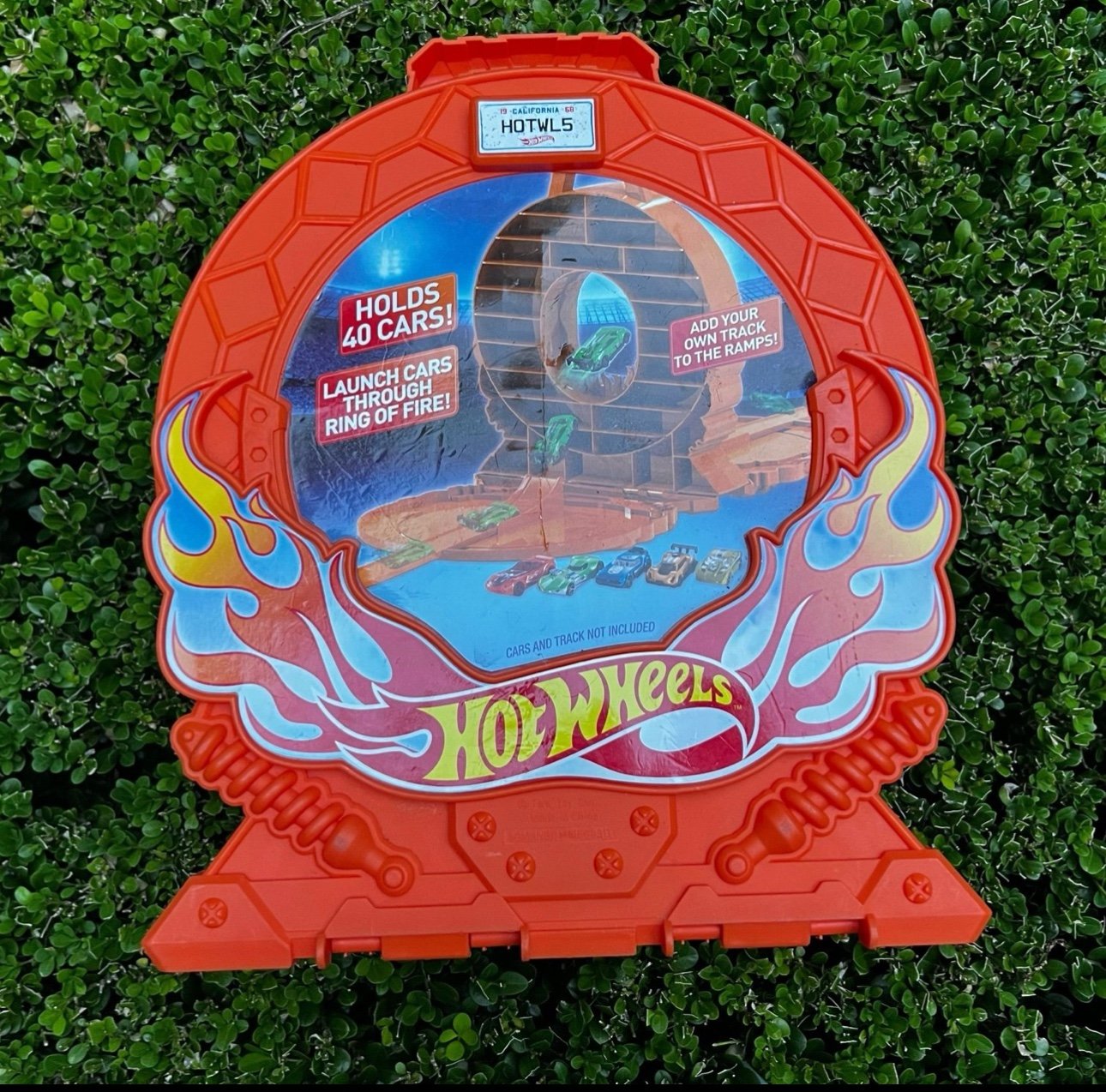 Hot Wheels Ring of Fire Stunt Case Carry Handle Holder Storage Launch Orange Car