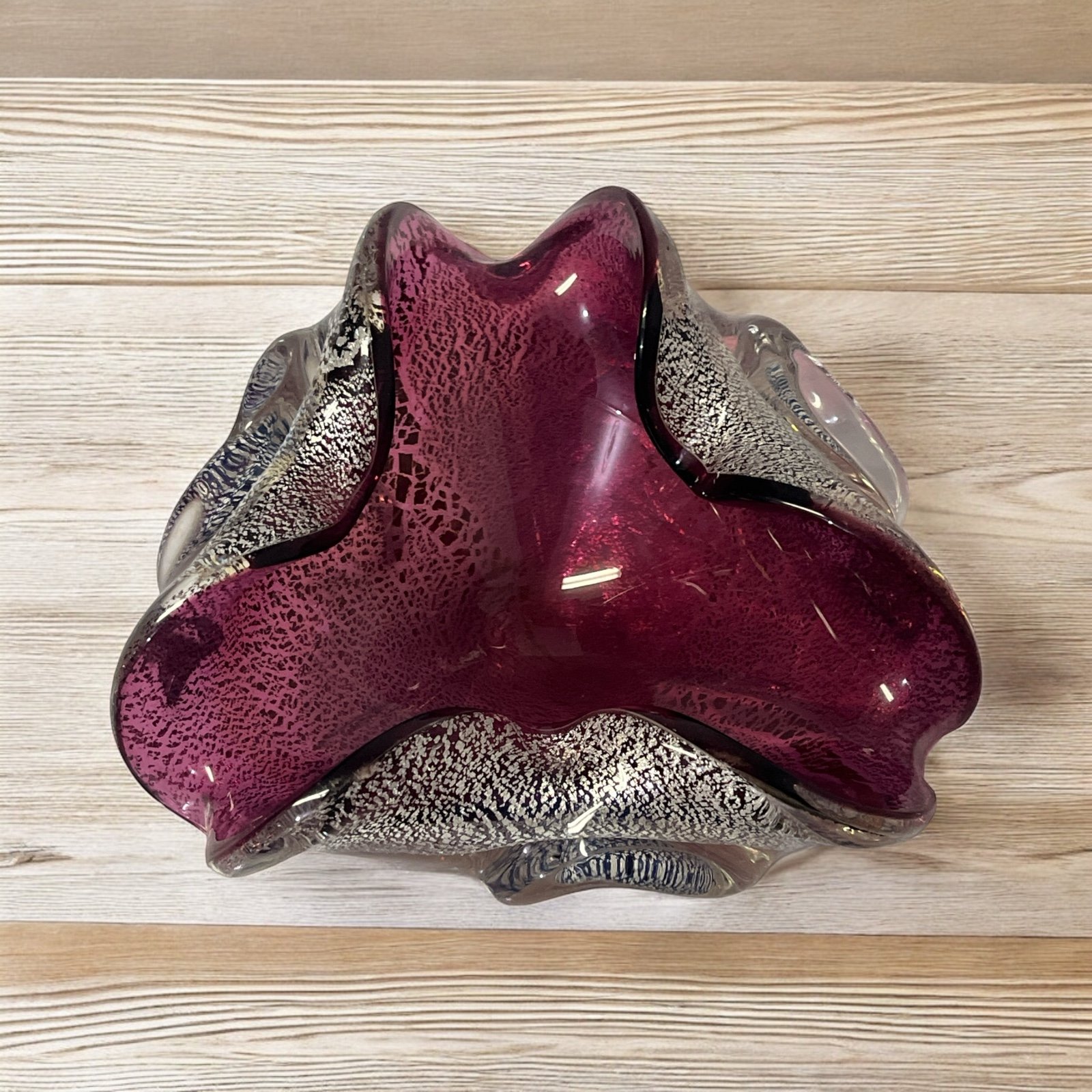 Vintage Murano Fluted Bowl with Silver Mica And Purple