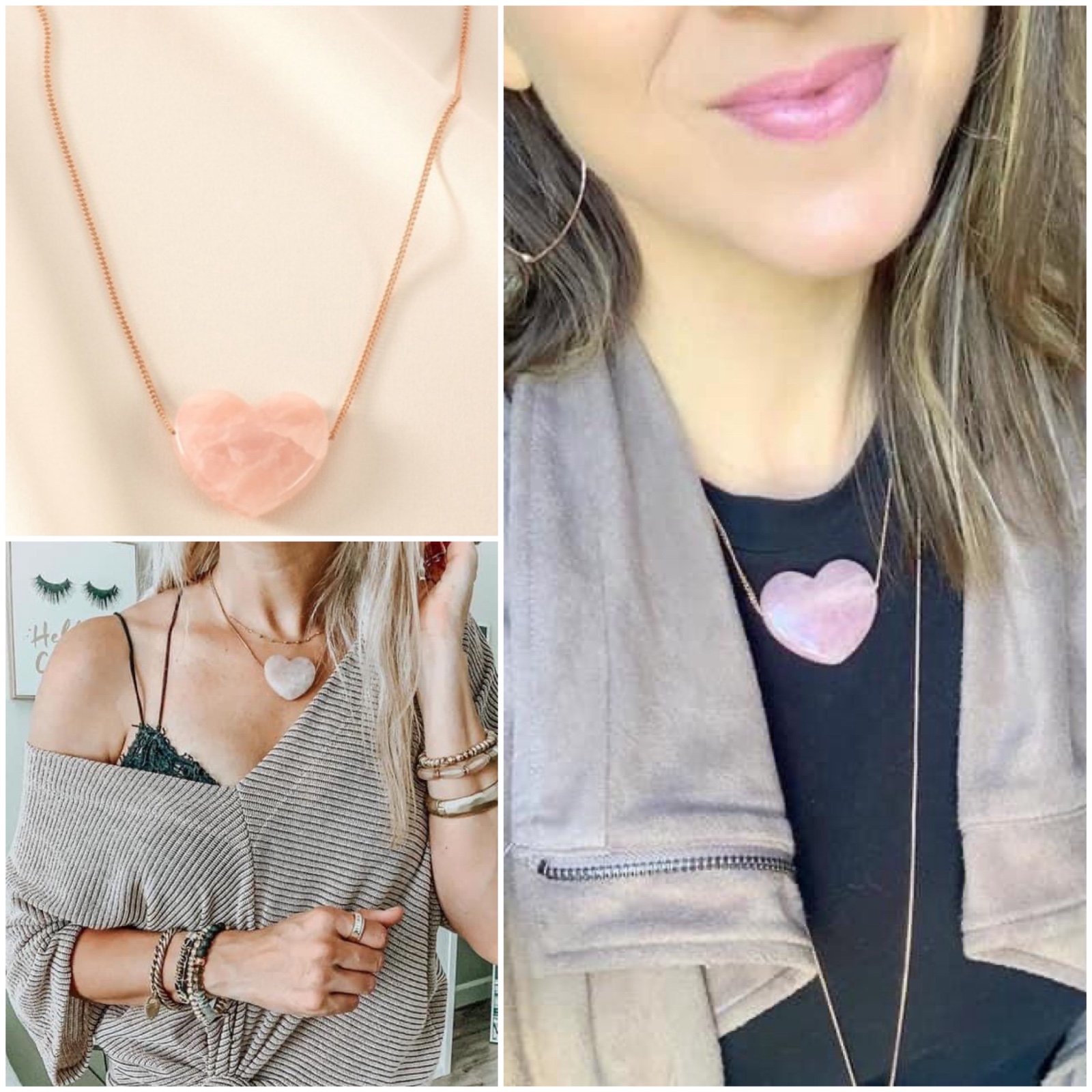Rose Quartz Stone Heart Pendant