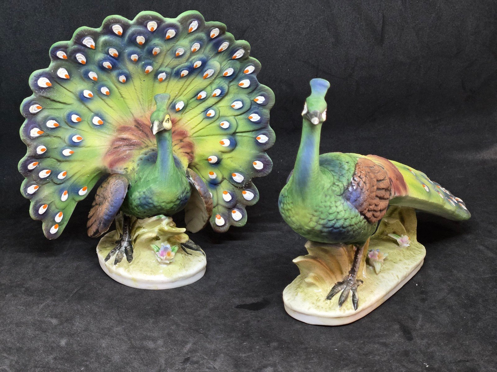 Vintage Lefton Peacock Pair Figuirines Hand Painted kw2335 kw2336