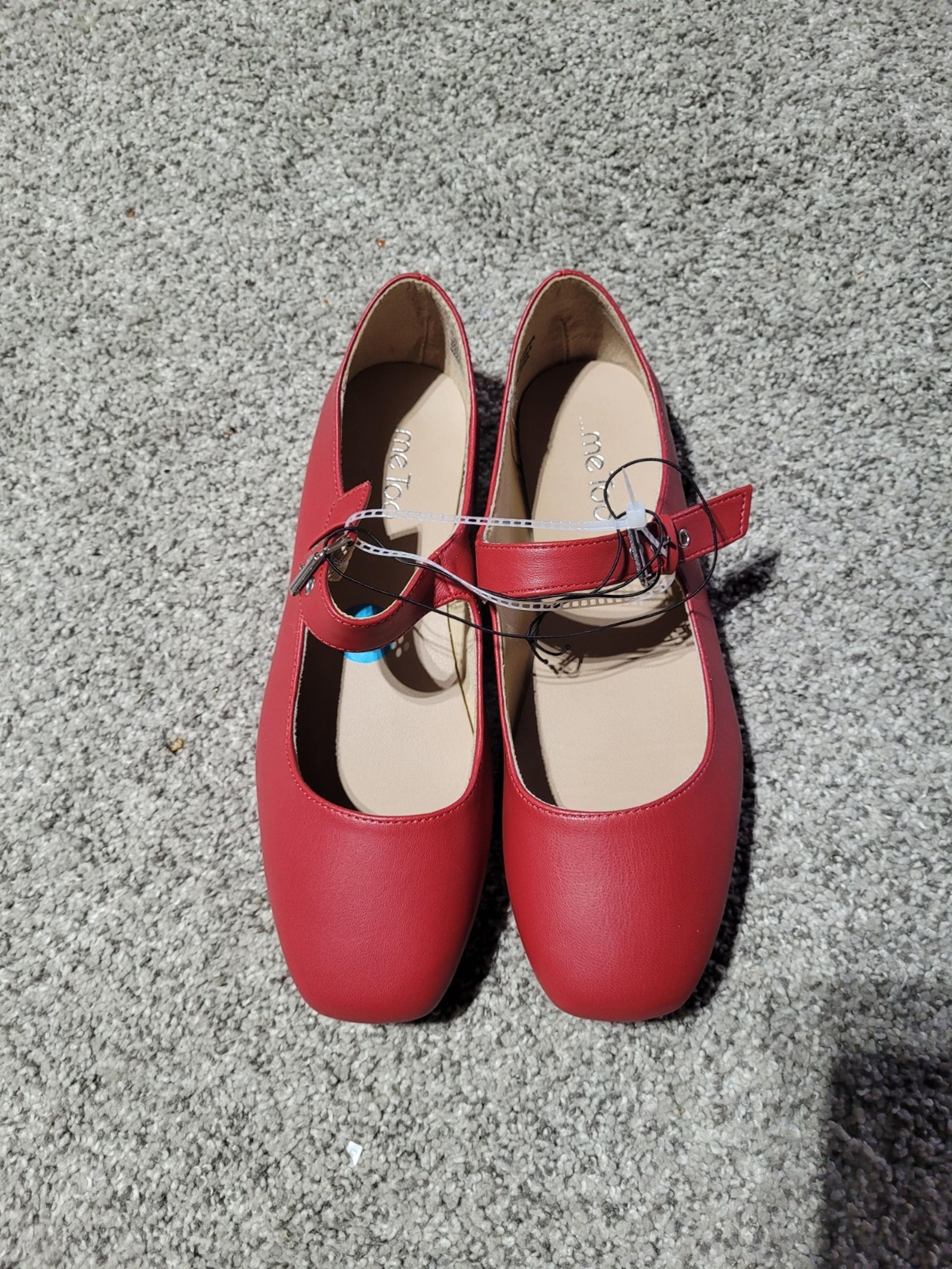 Me Too Womens Size 10 Wide Faux Leather Red Mary Jane Ballet Flats Shoes NEW