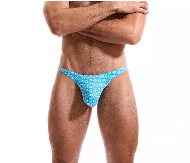 N2N Bodywear Men's 'Rosarito' Thong - Medium, Turquoise w/ White Pattern - NWT