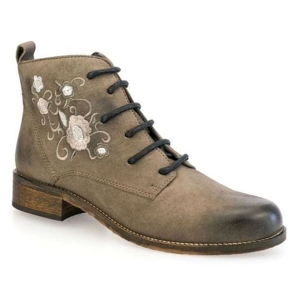 New Unity in Diversity LIZ-ANDRE Gray high top Boots leather embroidered flowers