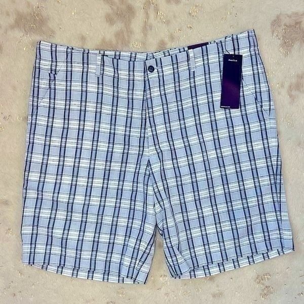 Perry Ellis Linen Plaid Flat Front Chino Shorts Size 38 NWT