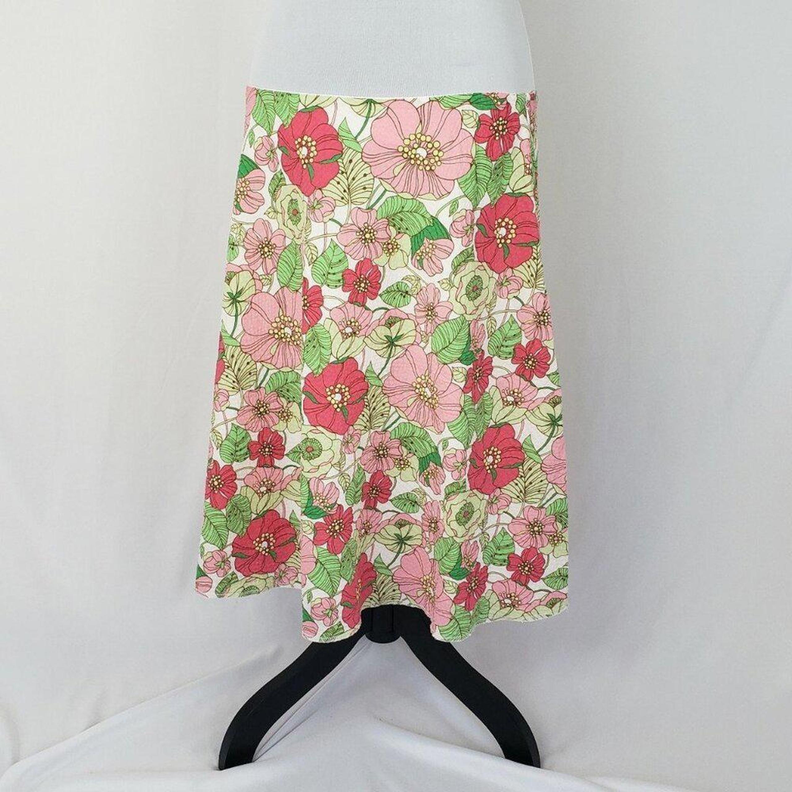 Vintage GAP Floral A-Line Skirt Womens Size 12 Green Pink Red Floral Pattern