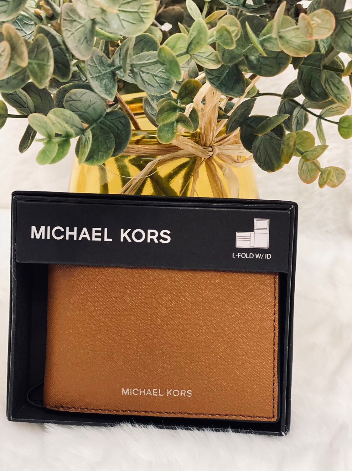MICHAEL KORS Men’s Andy Leather L-Fold Wallet With ID Luggage 86F1LANE6B