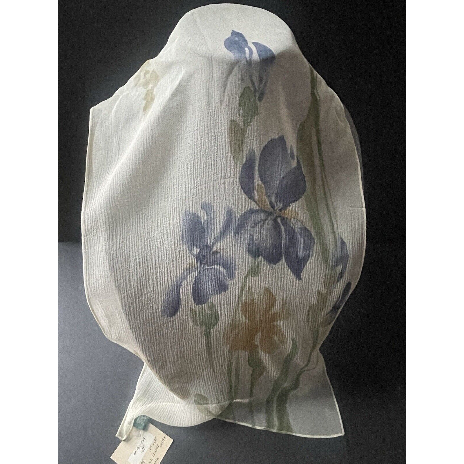 Lauren Ralph Lauren 100% Silk Crinkle Chiffon Scarf Floral Iris Fairycore New