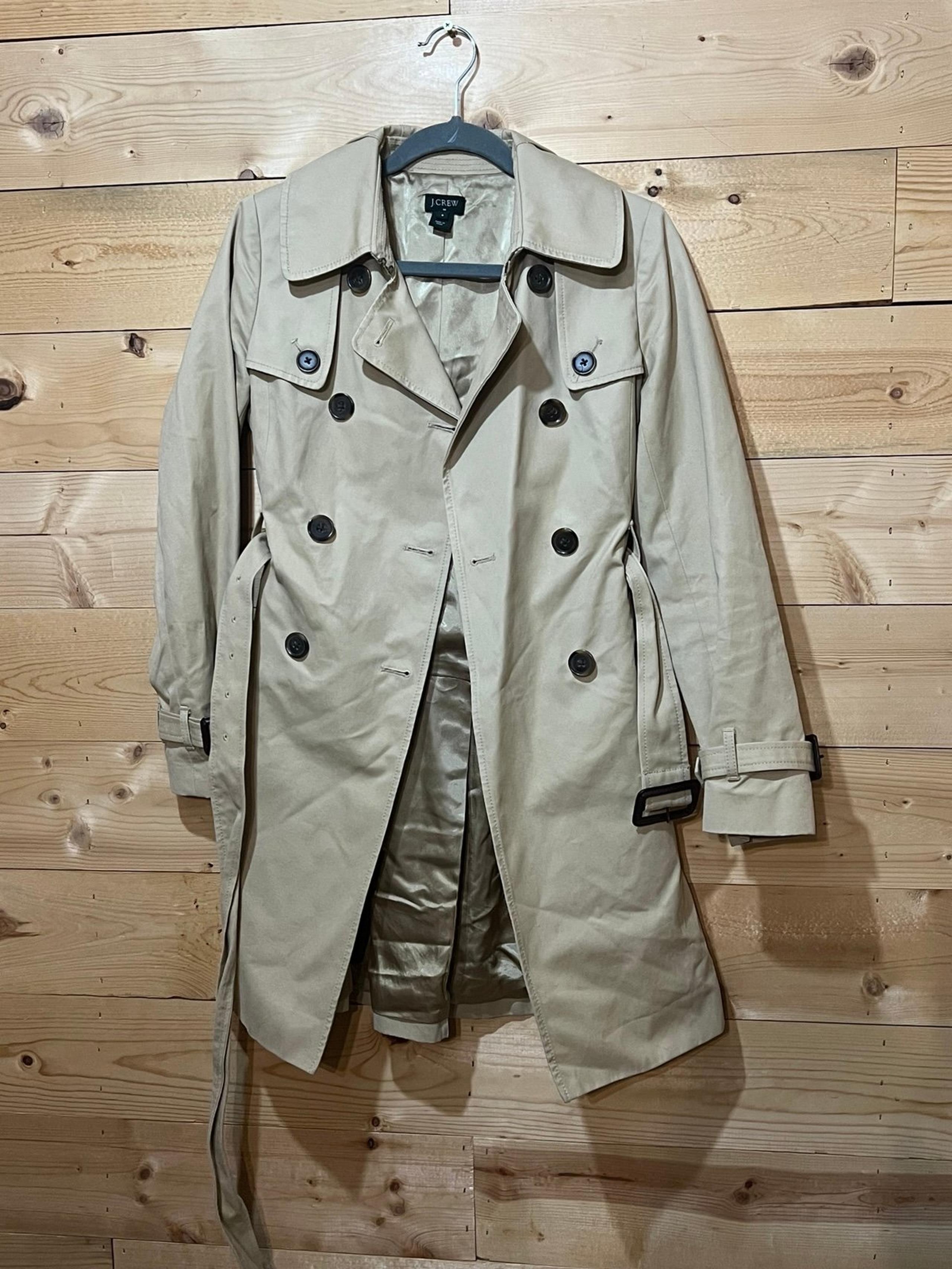 J Crew Trench Coat Khaki Tan Double Breasted Belted Women's Size 0