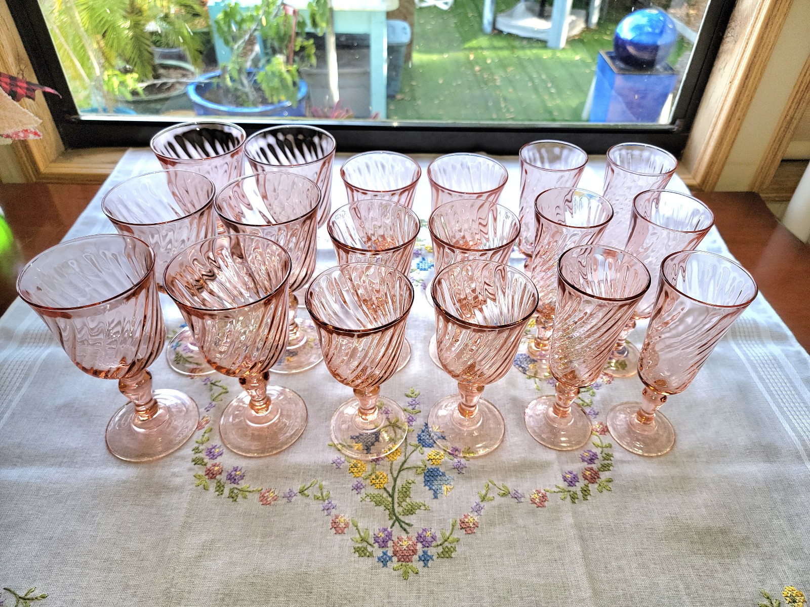 Vintage Cristal d'Arques Rosiland Pink Swirl, Water, Wine, & Champagne Goblets