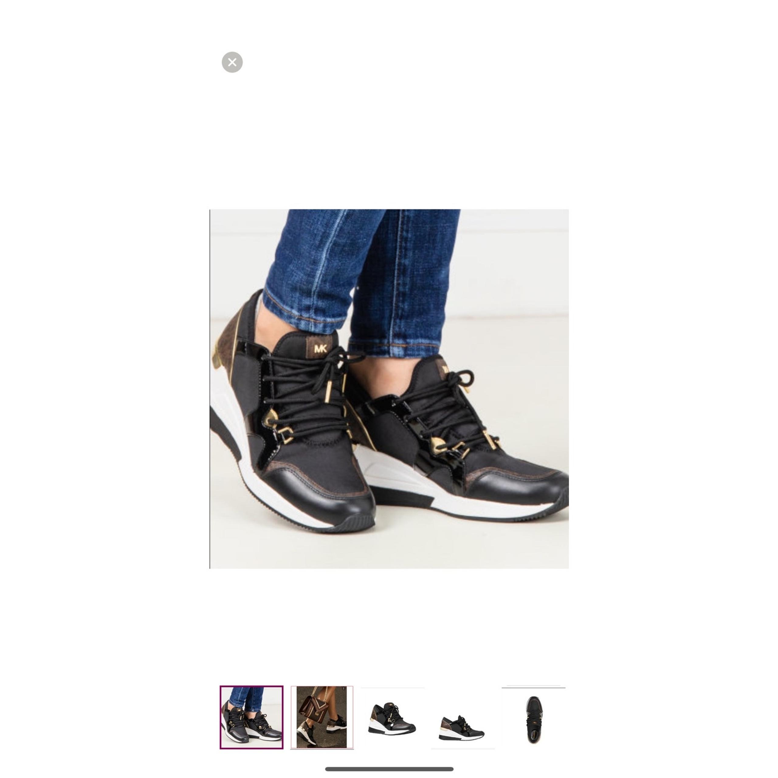 Michael Michael Kors black LIV TRAINER hidden wedge SNEAKER MK logo size 10