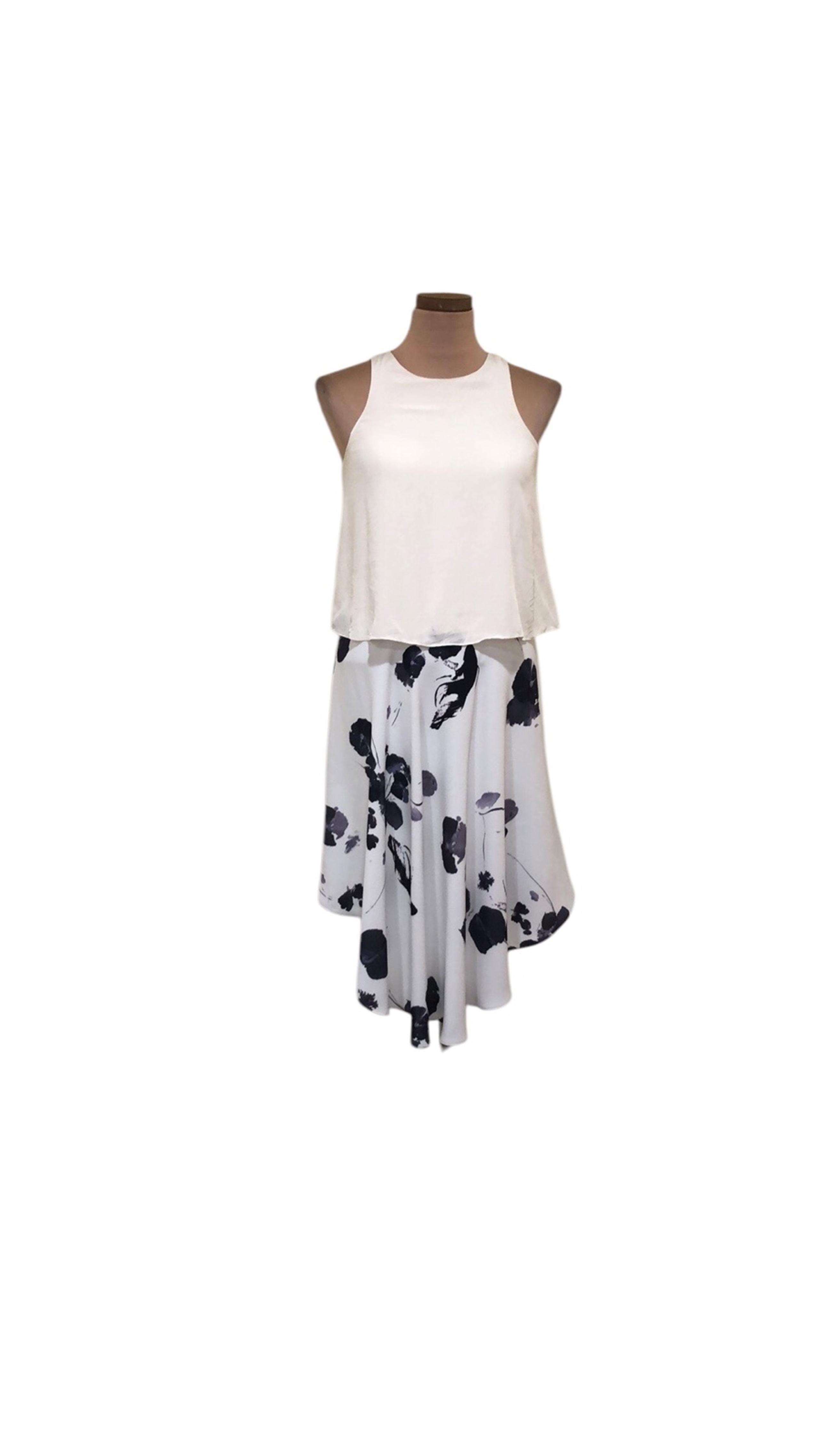 Tibi Midi Dress Size 4 White Cream Silk Combo Floral Print