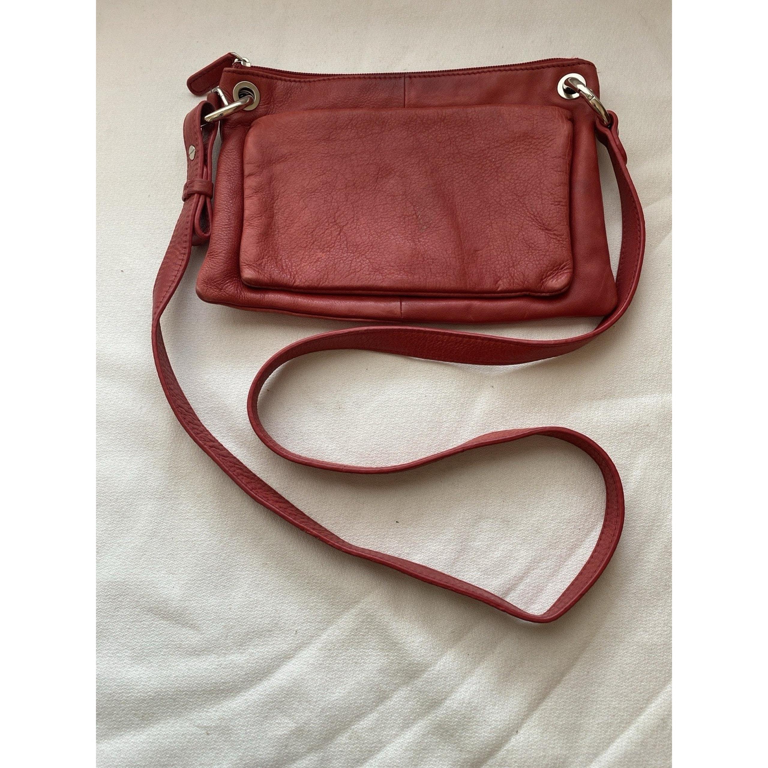 VTG J Jill Red Zipped Leather Cross Body Bag Purse Front Zip Pocket Handbag READ
