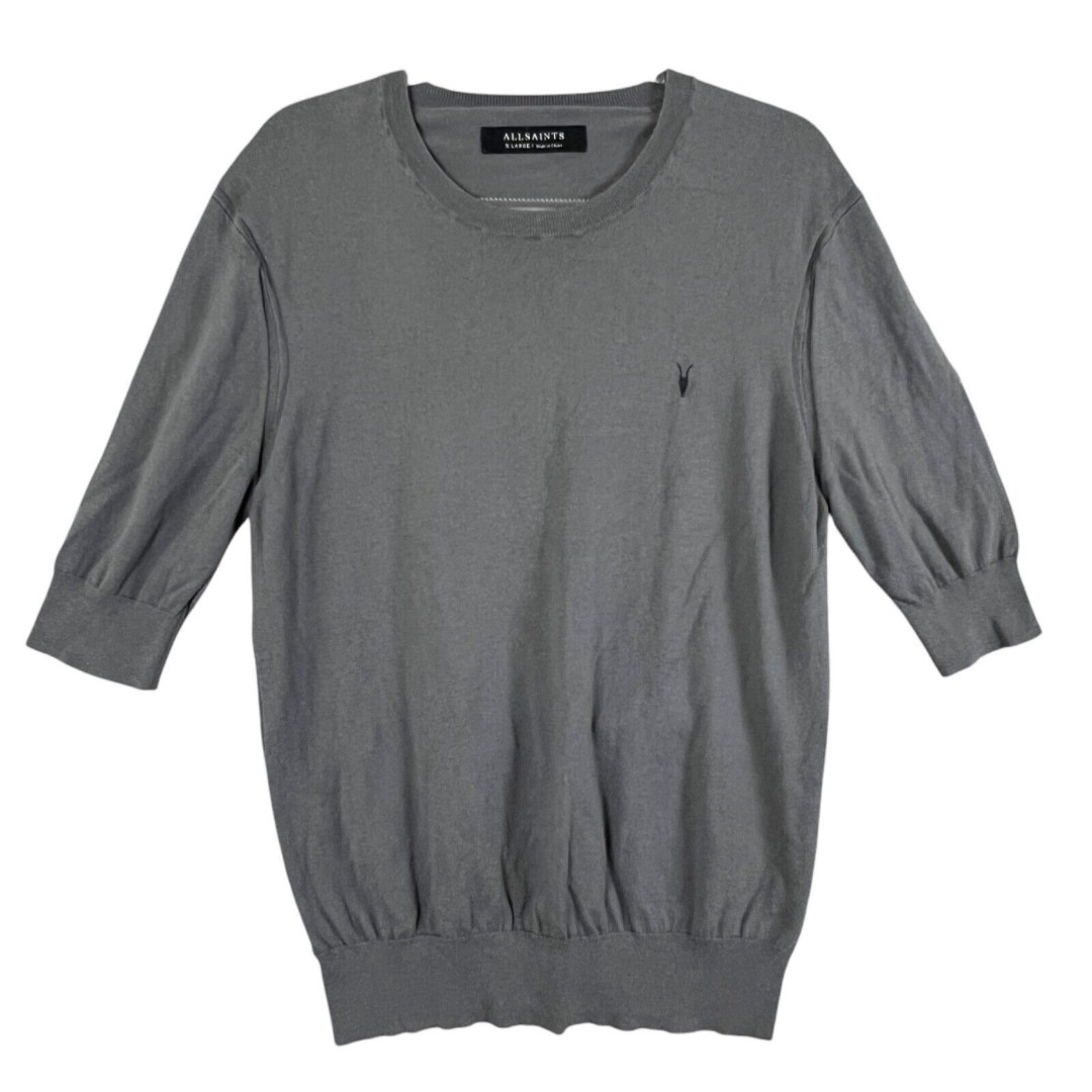 Allsaints Knit 3/4 Pullover Sweater Jumper Round Neck Gray Women XL Cotton Modal
