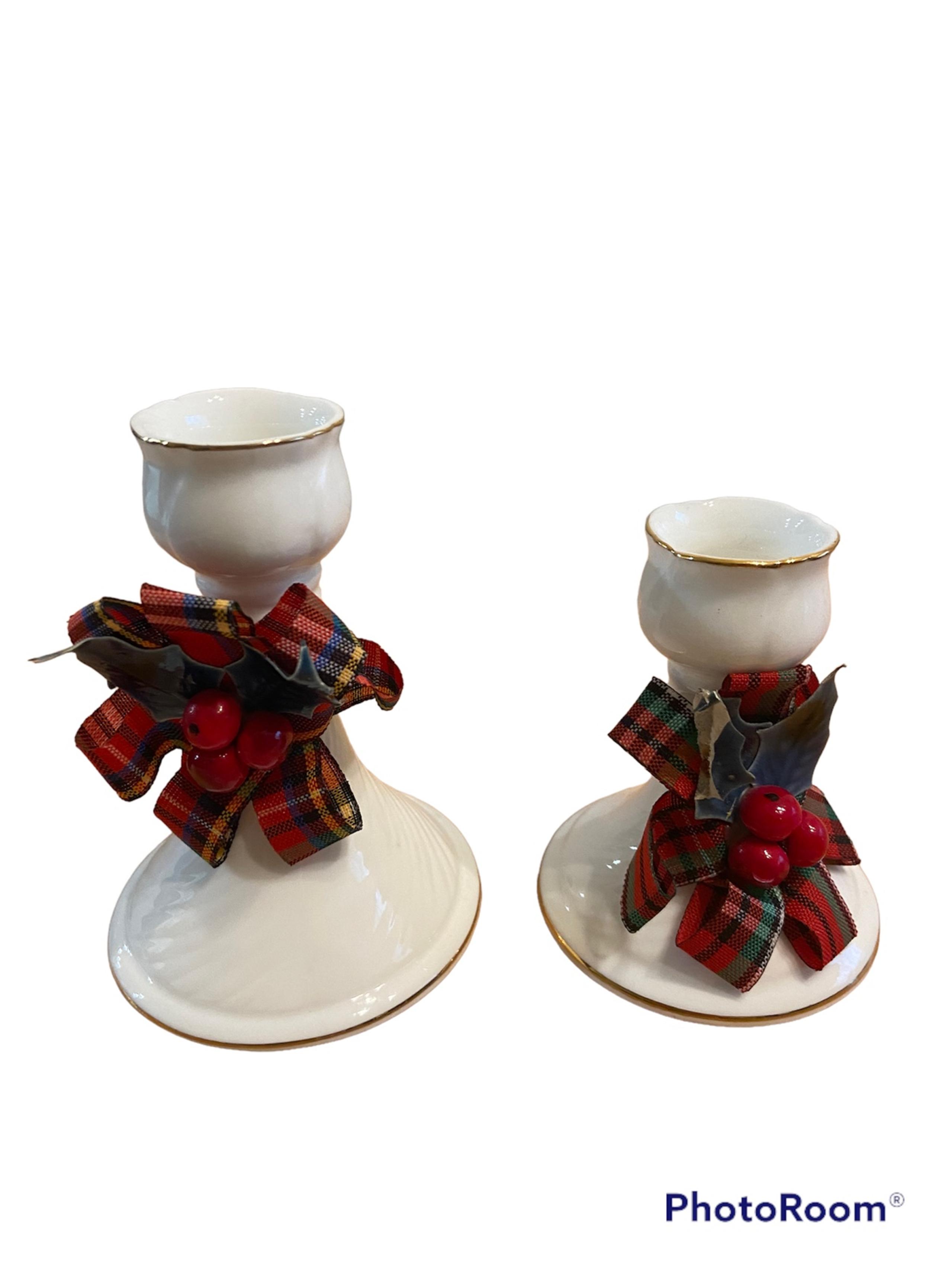 Enesco Christmas Bone China Candle Holders