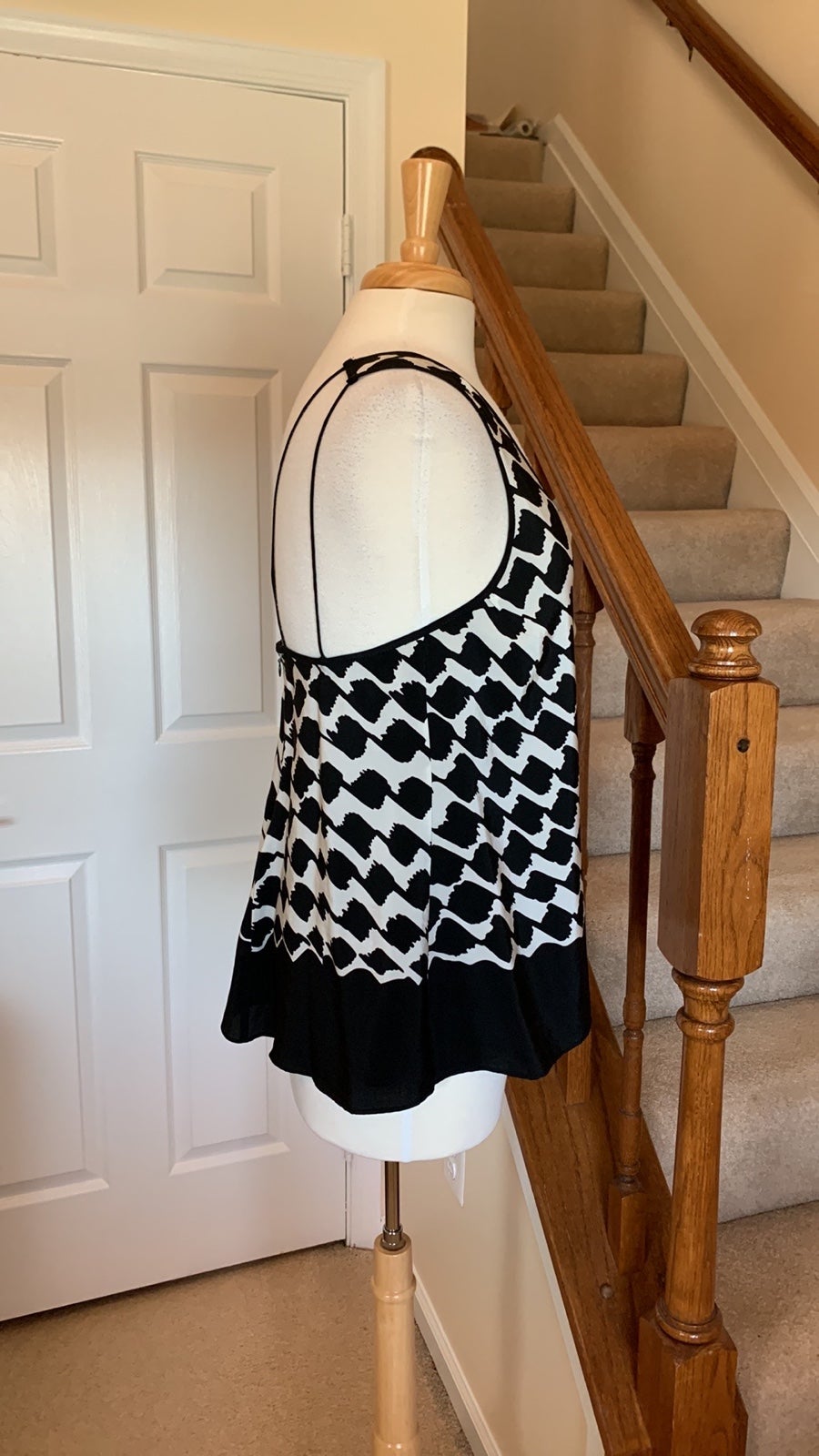 Derek Lam 10 Crosby Black White Printed Silk Strappy Tank