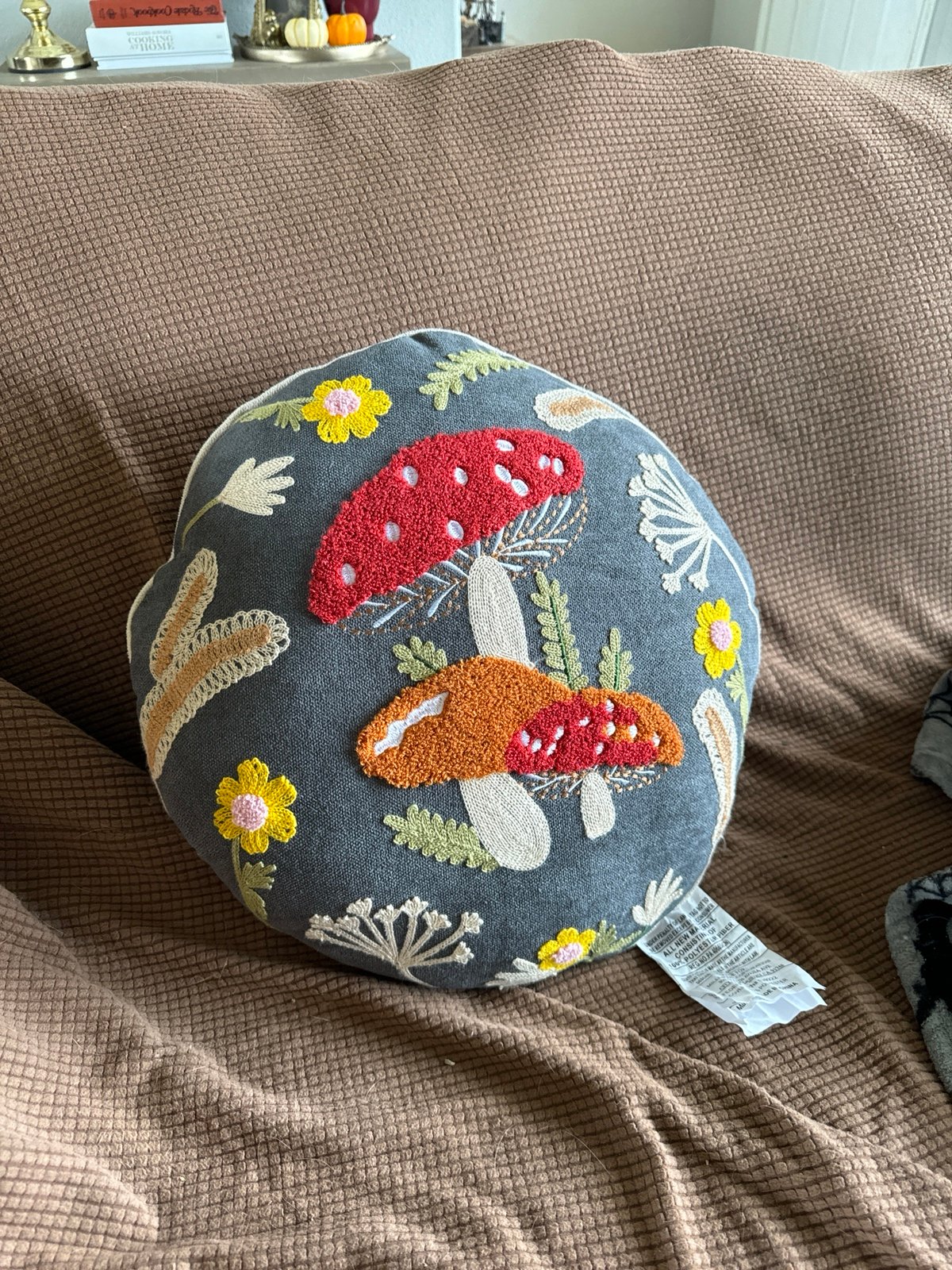 Embroidered mushroom pillow