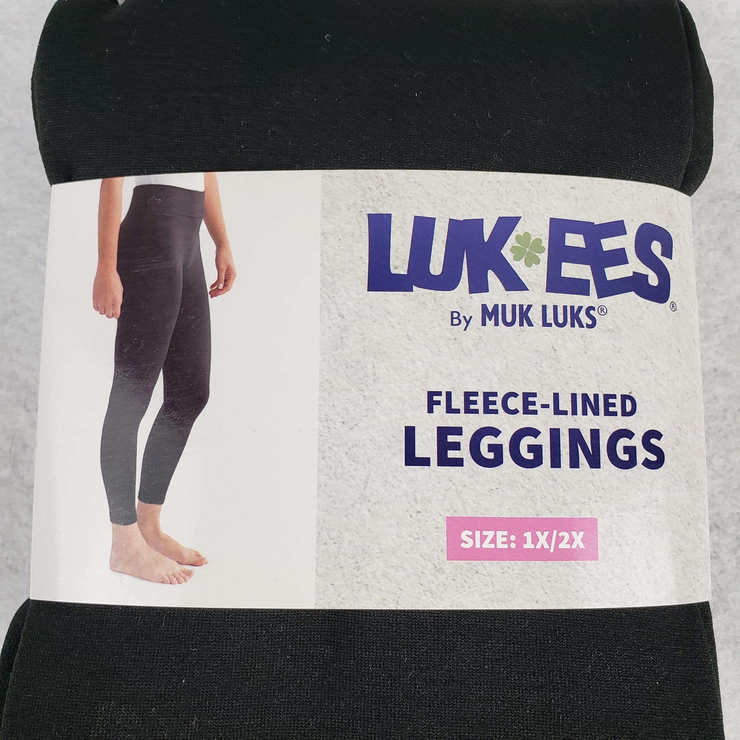 Muk Luks Womens Size 1X/2X Fleece Lined Leggings Solid Black Neutral Basic Comfy