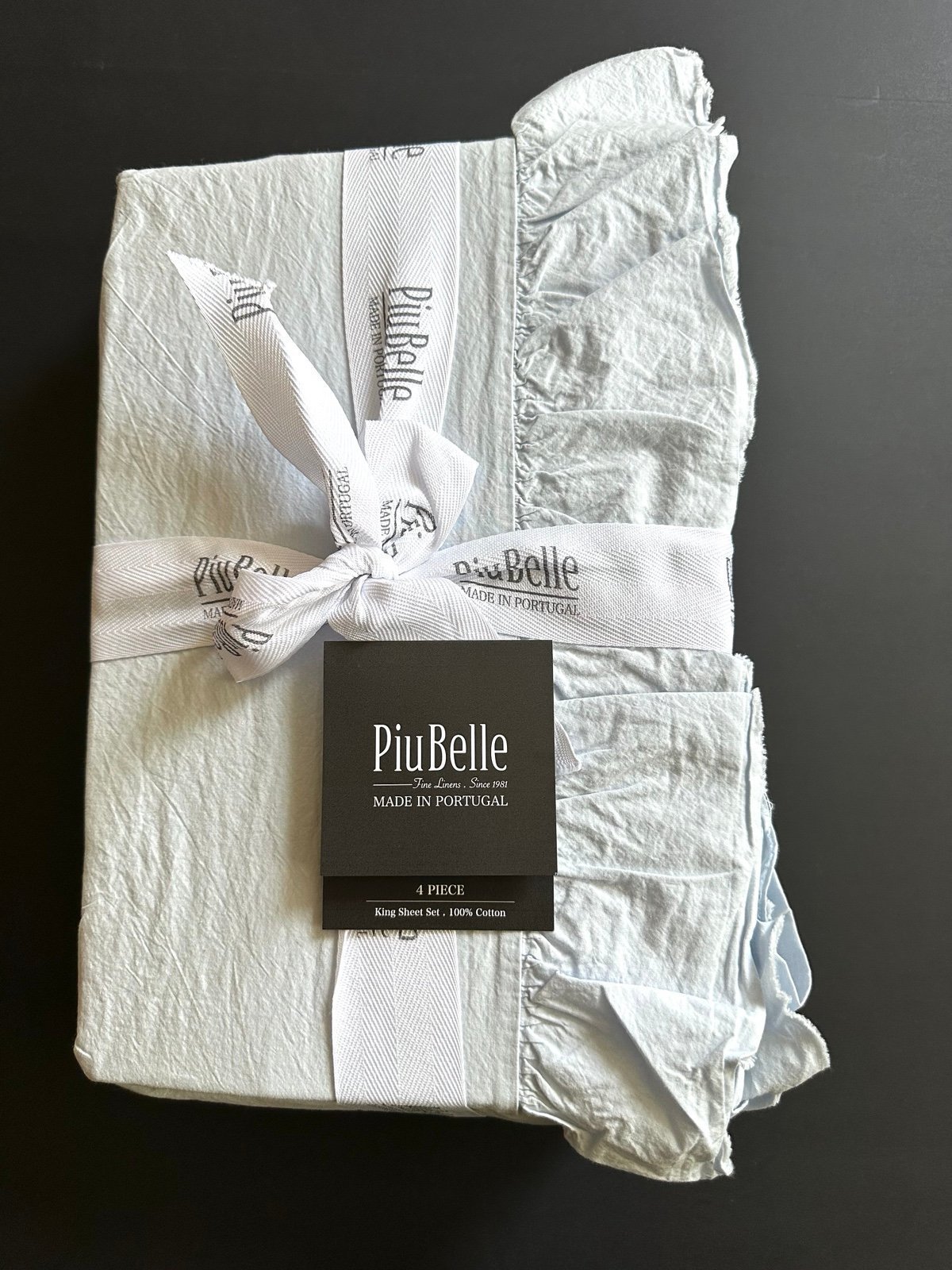 PiuBelle Sheet Set with Ruffle - Cotton -King Size- Light Blue - Garment Washed