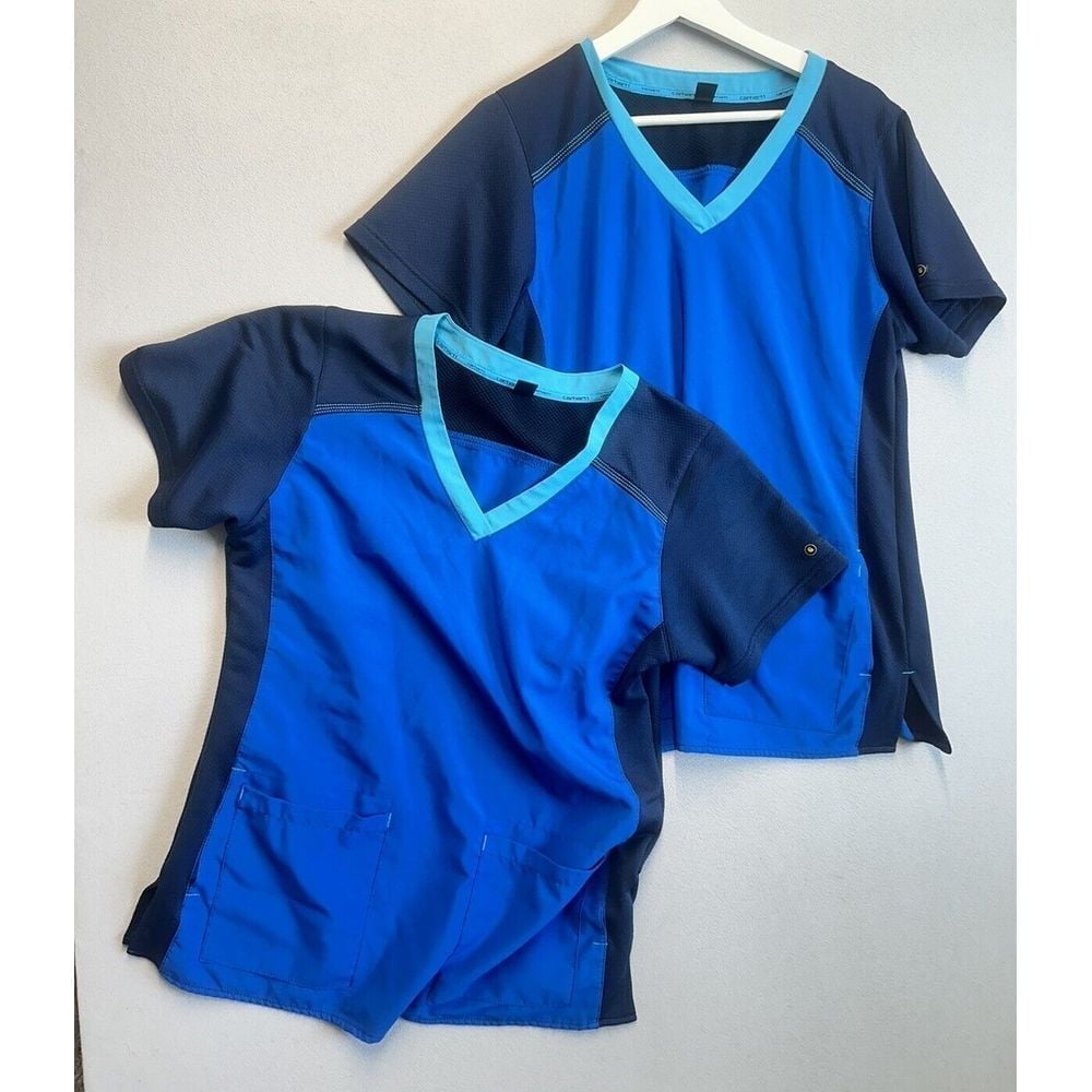 Carhartt Force Navy Blue Scrub Top Shirt Nursing Women's Size Medium - Lot Of 2