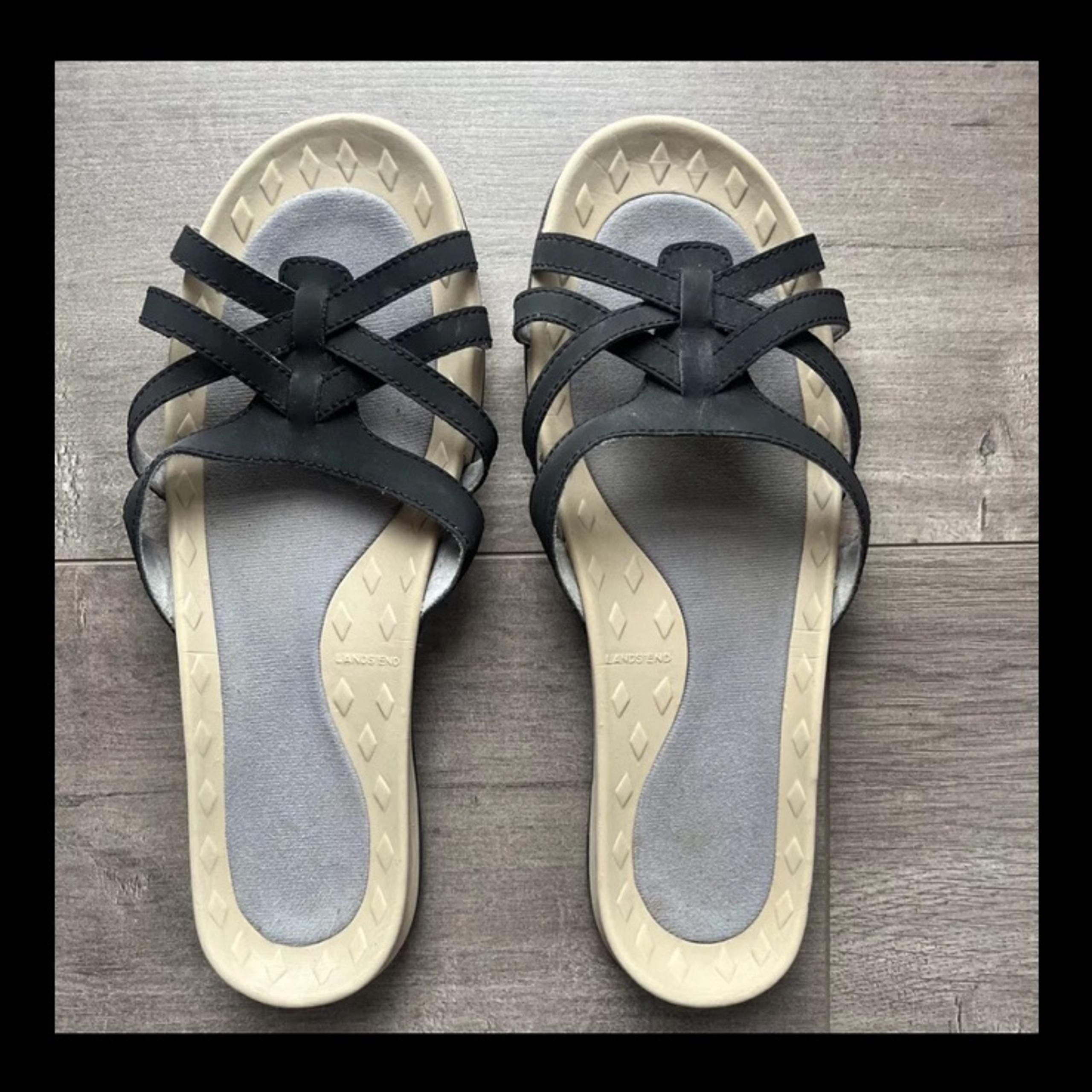 Lands' End Women's Leather Upper Antimicrobial Insole Casual Slide Sandal Sz 11D