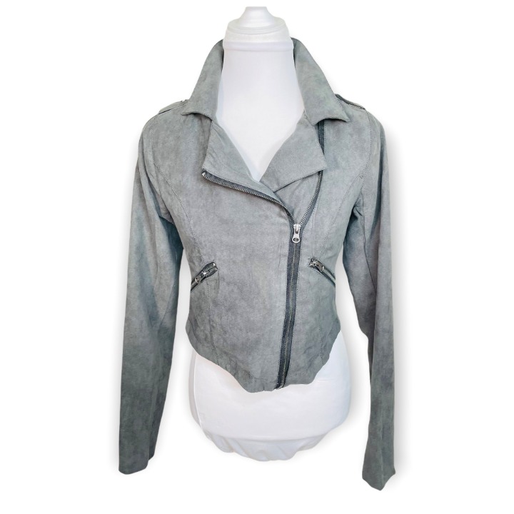 JACK Grey Velveteen Crop Moto Jacket Size Small
