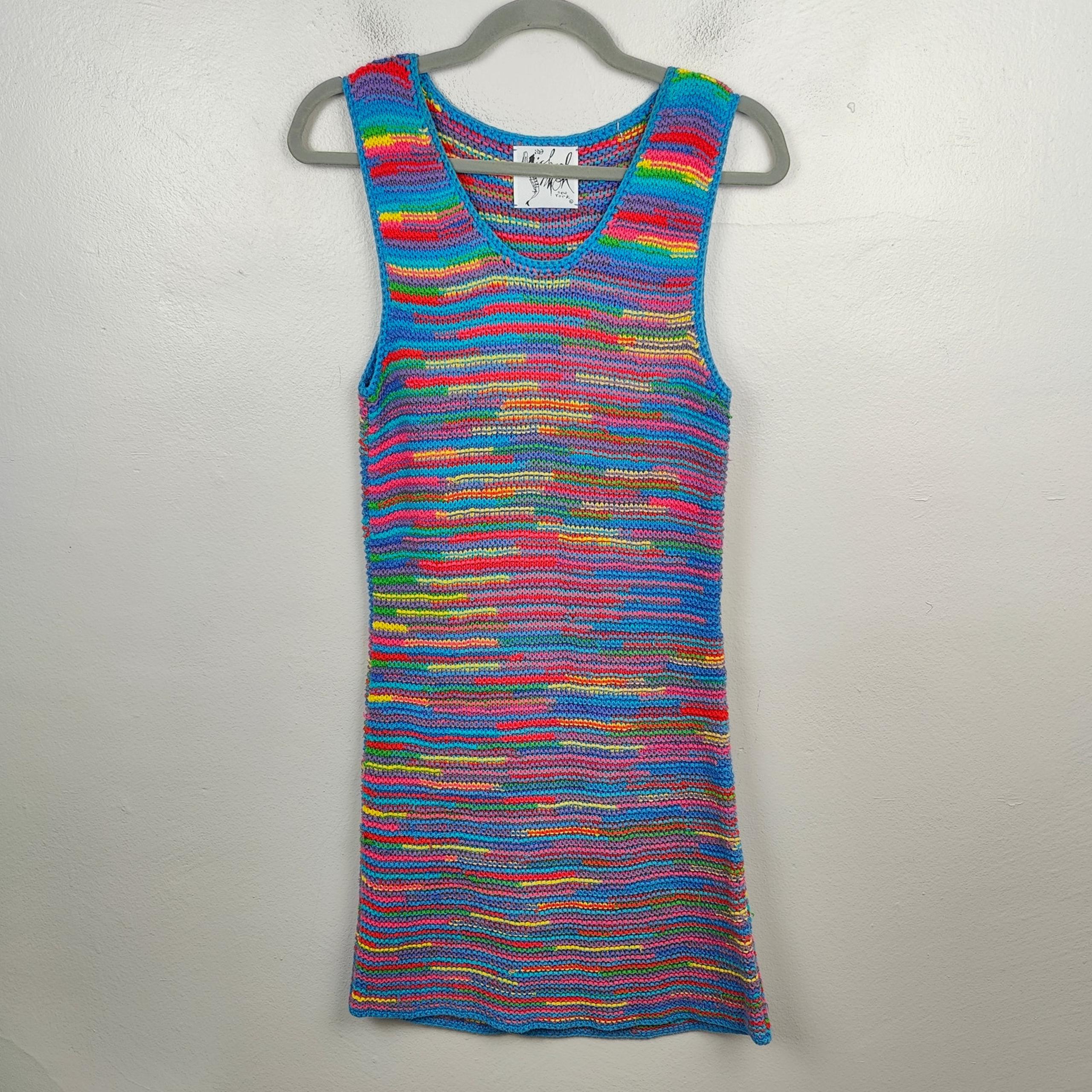 Vintage Michael Simon Crochet Dress Womens XS Multicolored Knit 90s Retro