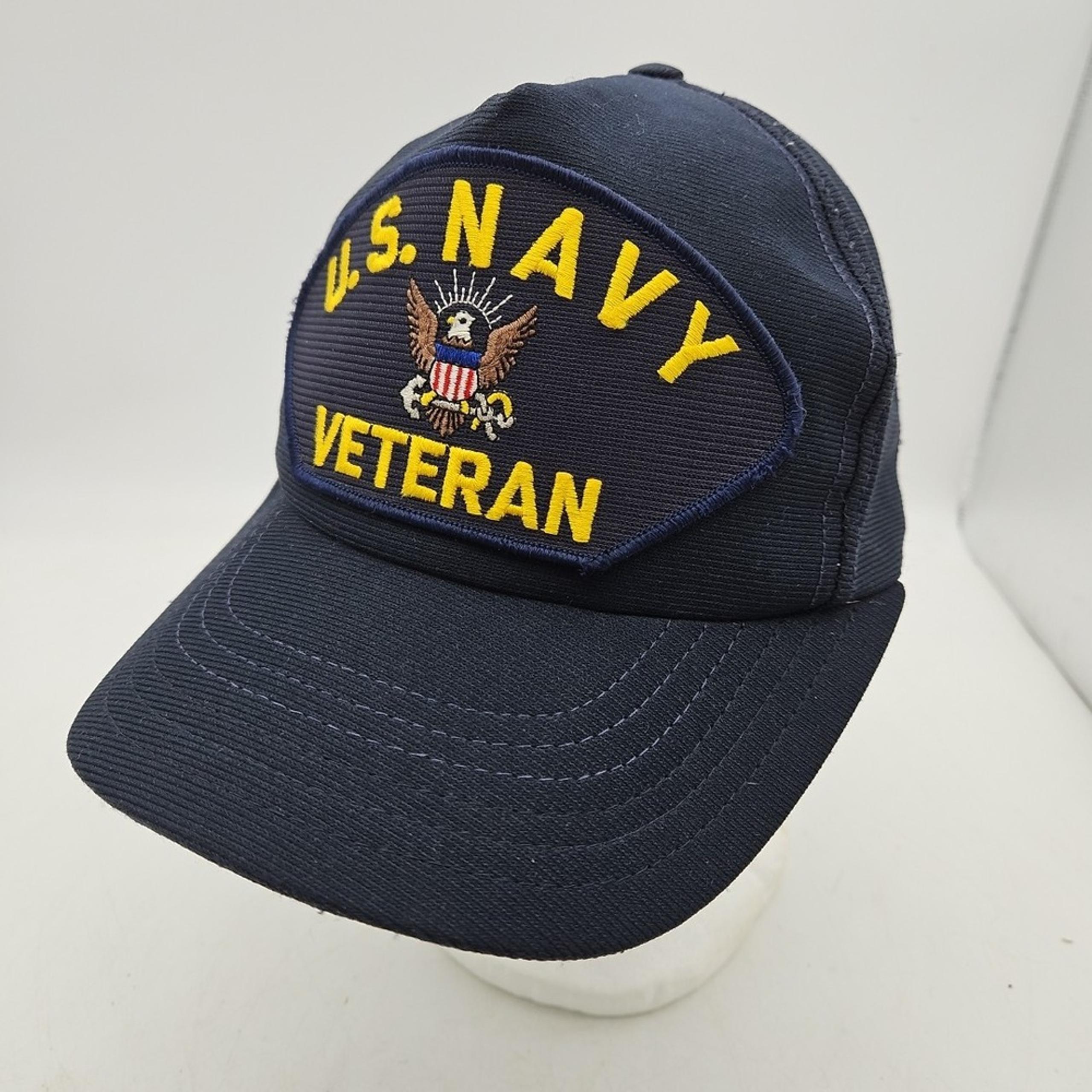 Vintage US Navy Veteran Hat Cap Snapback Blue Adjustable One Size Made In USA