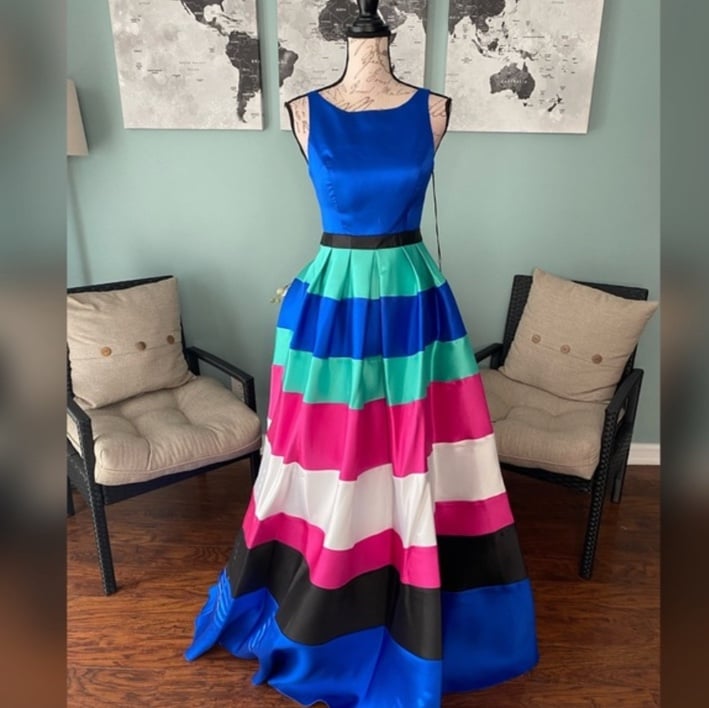 Colorful striped prom dress