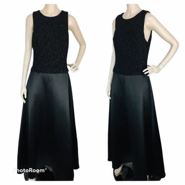 Vintage Patra Sequin Embellished Taffeta A-Line Evening Party Dress Black 8